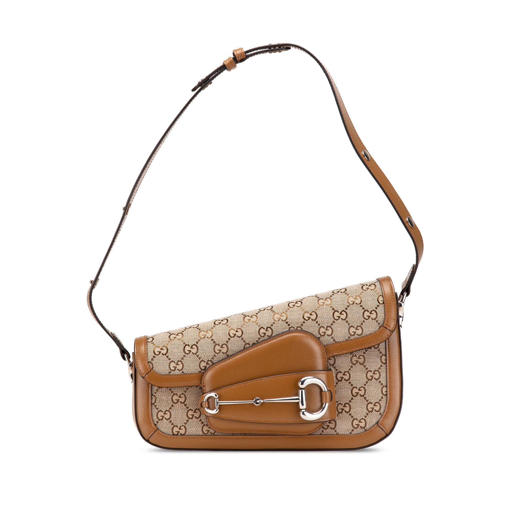 Gucci GG Canvas Asymmetric Horsebit 1955 Shoulder Bag in Brown, Women's