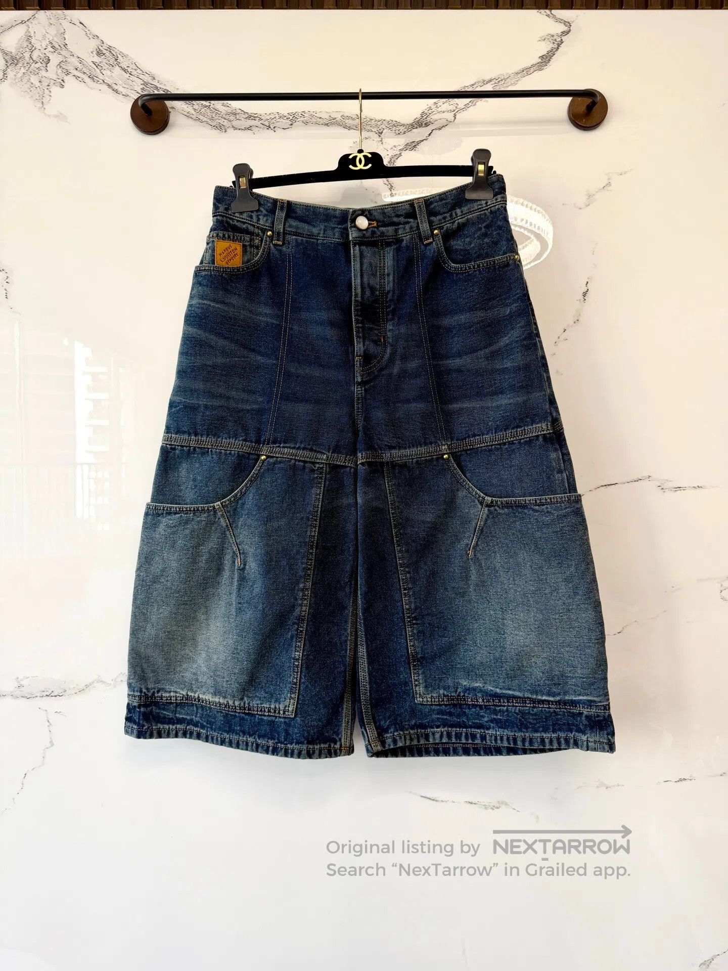 Louis Vuitton Louis Vuitton Vintage Washed Cargo Woodcut Denim Shorts| Size US 29 - 1 Thumbnail