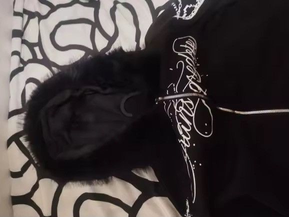 Japanese Brand Faux Fur Hooded Jacket With Cross Print Trendy Edgy Size US XL / EU 56 / 4 - 5 Thumbnail