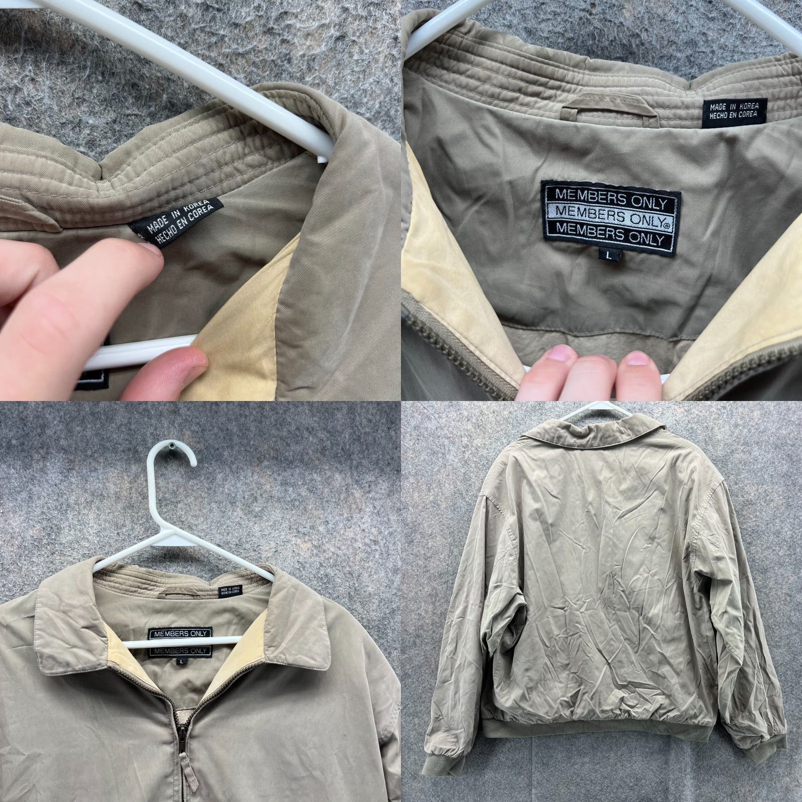 Members Only VINTAGE Members Only Bomber Jacket Men Large Khaki Full Zip Beige Polyester 90s Size US L / EU 52-54 / 3 - 8 Thumbnail
