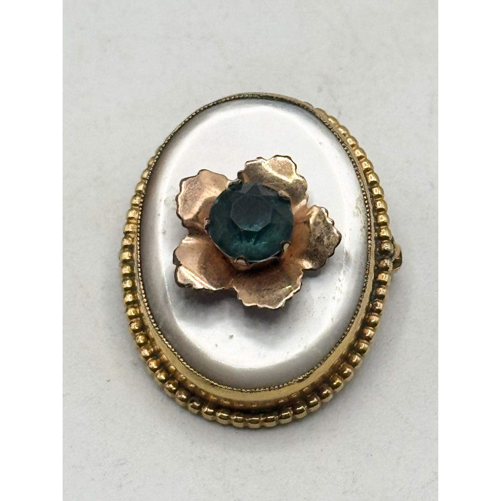 Vintage Estate AM Co Gold Filled Mother of Pearl Rhinestone Flower B Size ONE SIZE - 2 Thumbnail