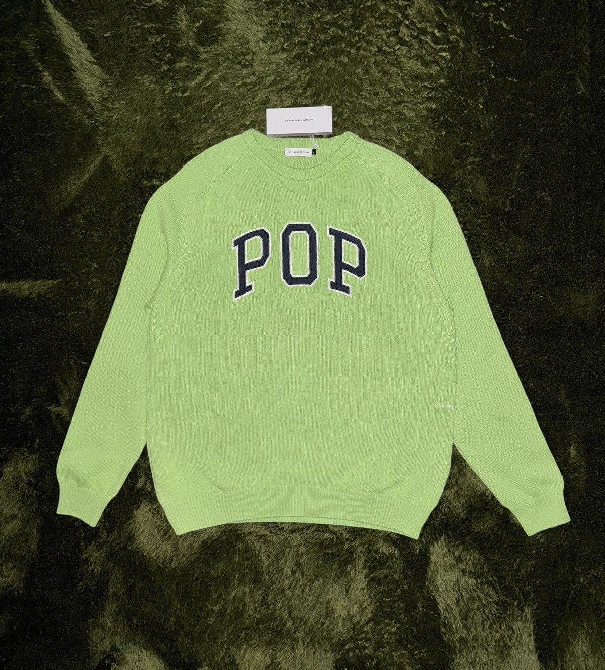 Pop Trading Company [L] POP Trading Company Arch Logo Relaxed Fit Sweater Lime Size US L / EU 52-54 / 3 - 1 Thumbnail