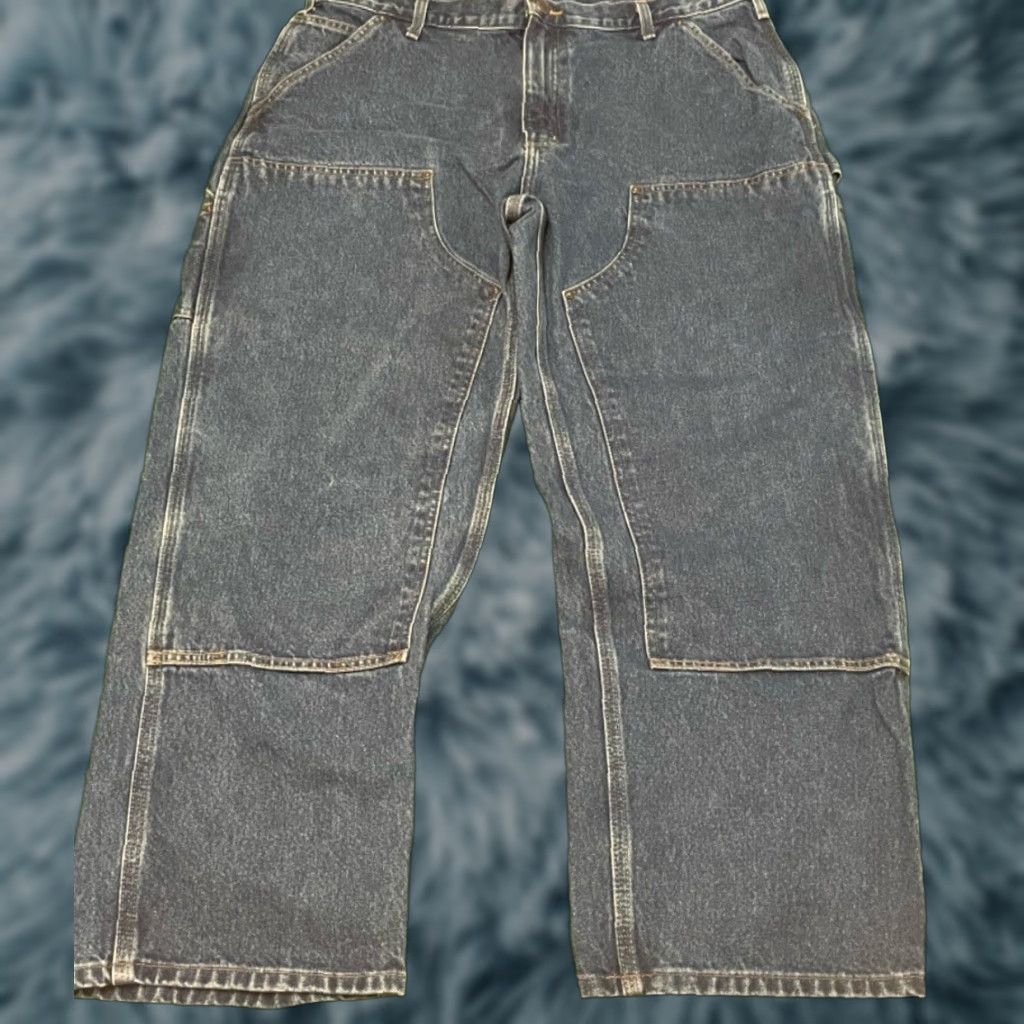 VINTAGE Carhartt Double Knee Denim Jeans Mens 38 Regular 30 Inseam Blue Hip Hop Work Wear 90s Y2K Grunge Punk USA