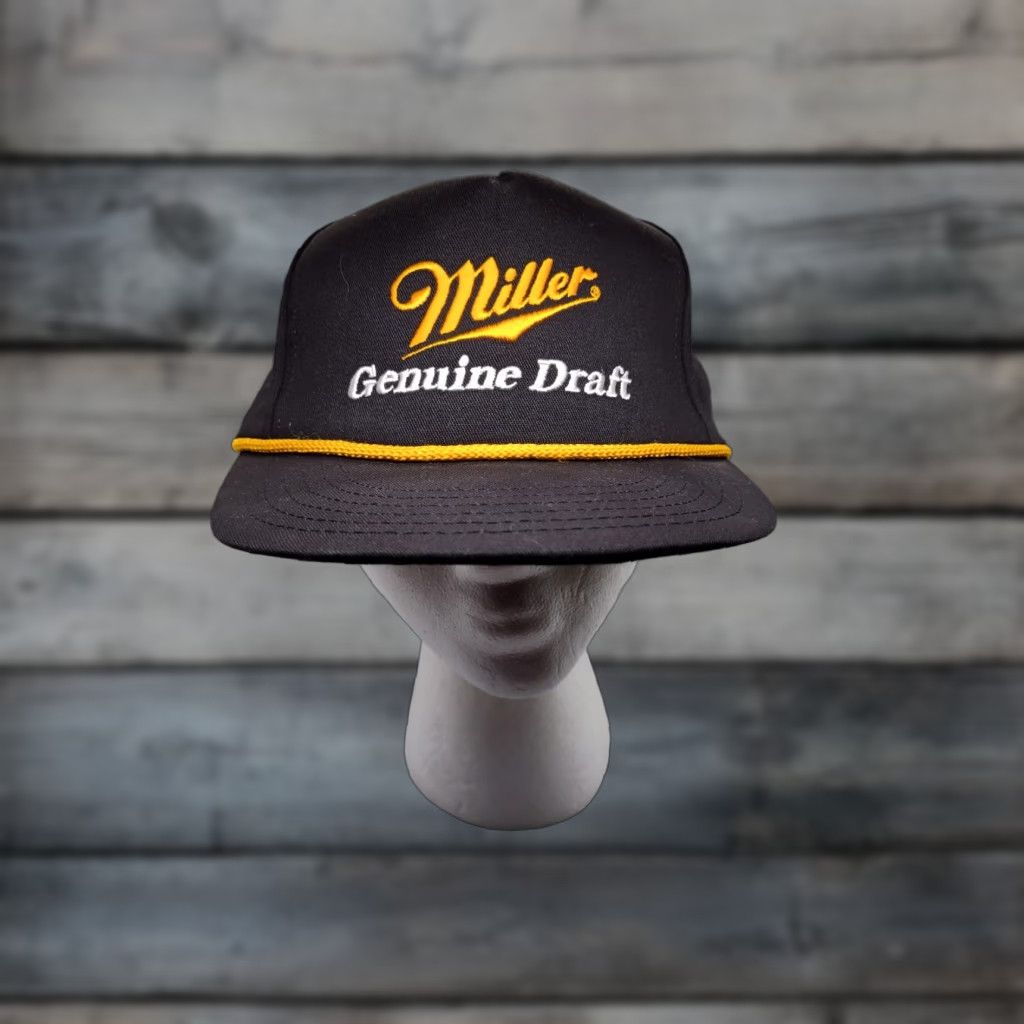 Vintage VINTAGE Miller Genuine Draft Rope Hat USA Adjustable Black Golf Hat Mens Size ONE SIZE - 1 Thumbnail