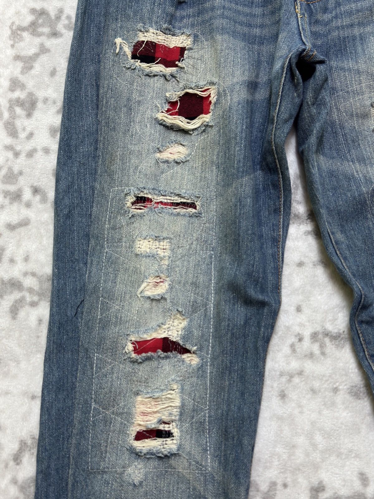 Hysteric Glamour Distressed Plaid Tartans Massino Skinny Fit Denim Jeans Size US 33 - 7 Thumbnail