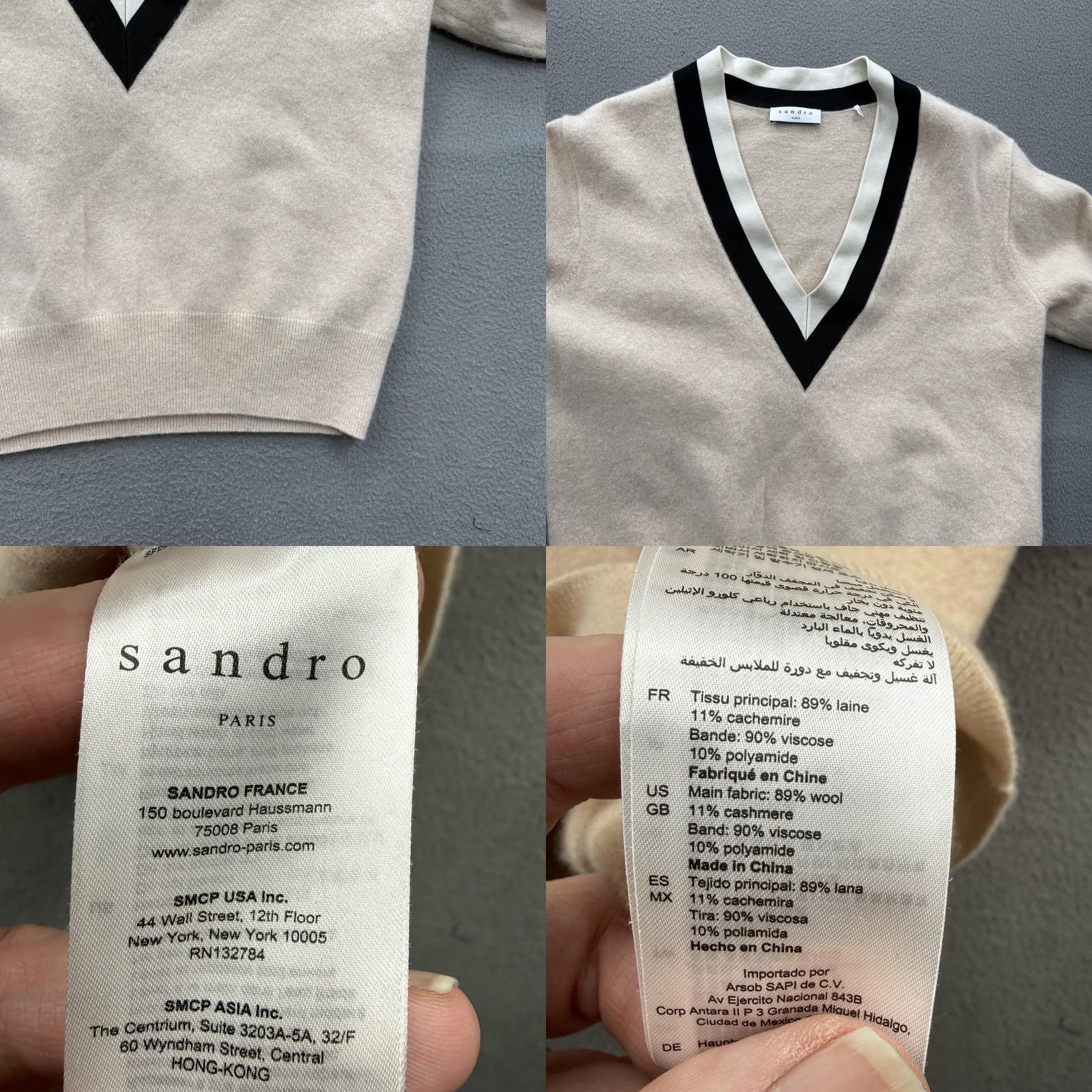 Sandro Sandro Sweater Womens Beige Wool Cashmere V-Neck Pullover Knit Size XS / US 0-2 / IT 36-38 - 8 Thumbnail