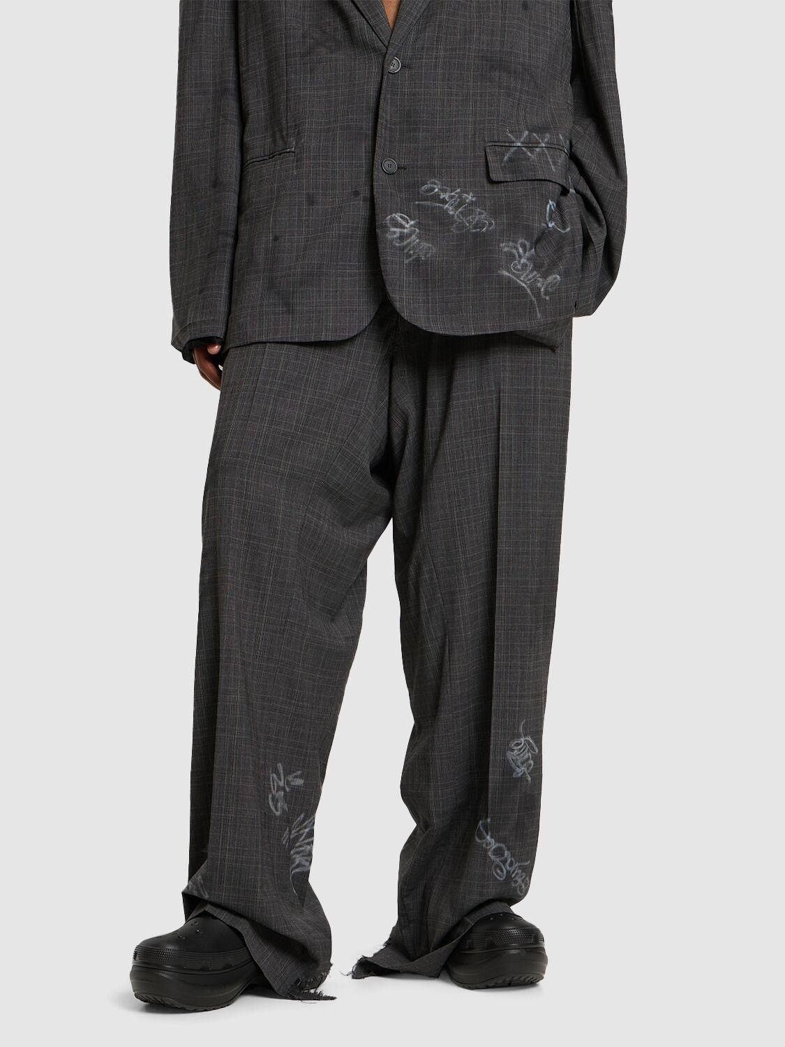 Balenciaga 🔥$2.8K VALUE🔥m Wool Tailored Graffiti Prince of Wales Pants Size US 32 / EU 48 - 1 Thumbnail