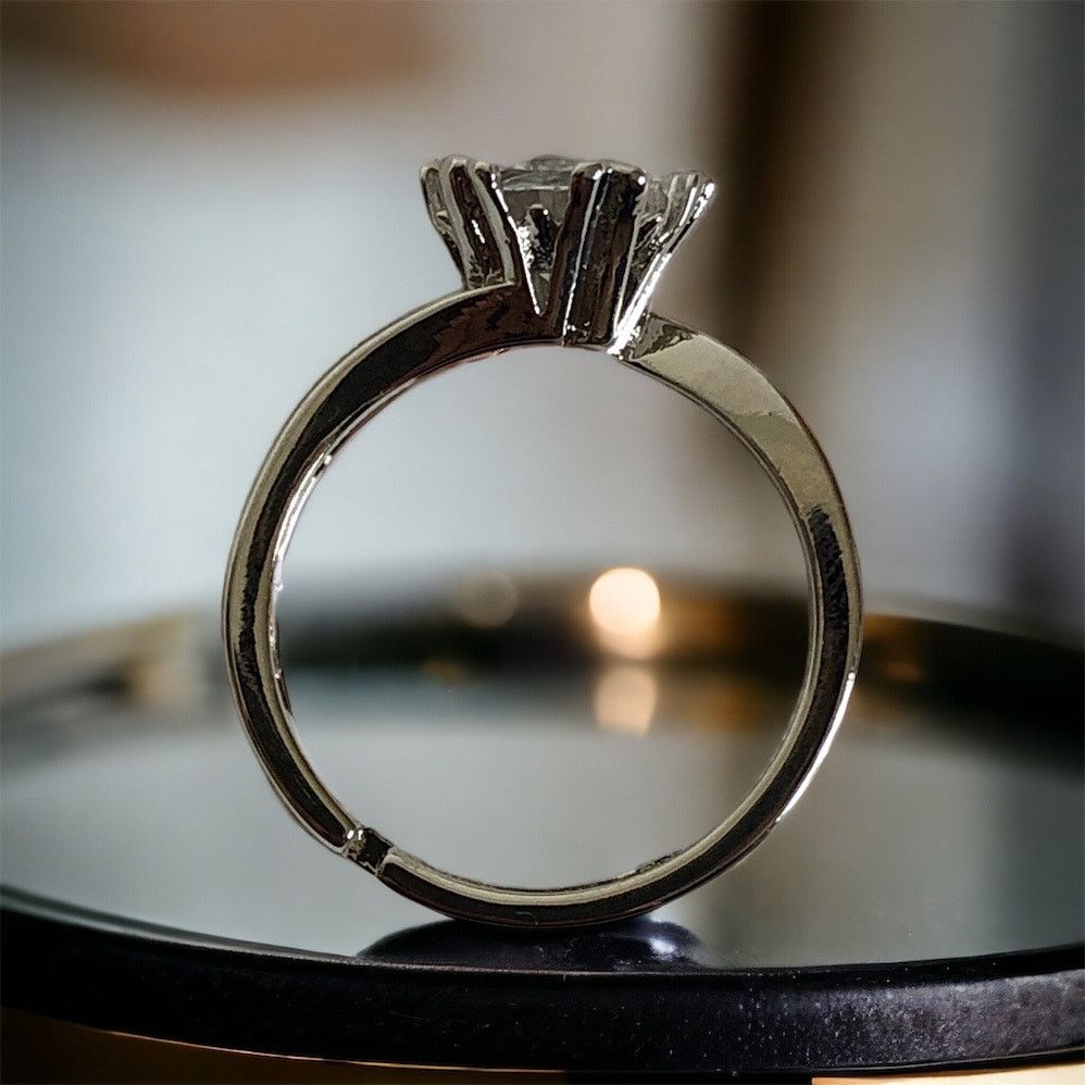 Other Cubic Zirconia Sterling Silver Ring Heart Prongs Adjustable Size ONE SIZE - 6 Thumbnail