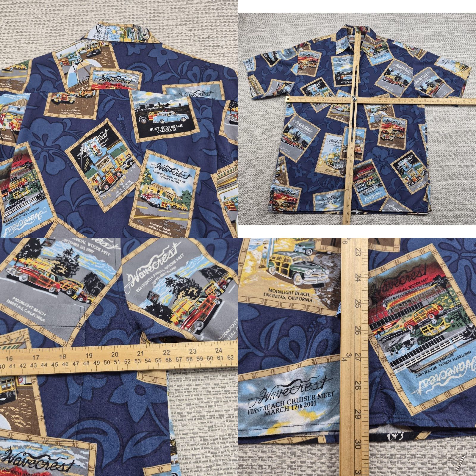 ALOHAS VINTAGE Wavecrest Shirt Mens Medium Button-Up Beach Hawaiian Woodie Car Print Size US M / EU 48-50 / 2 - 8 Thumbnail