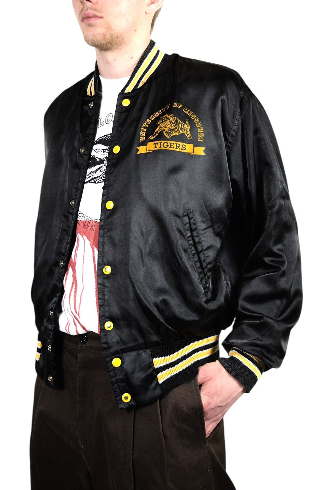 Vintage 80s Vintage Tigers Satin College Nylon Bomber Jacket Size US M / EU 48-50 / 2 - 2 Thumbnail