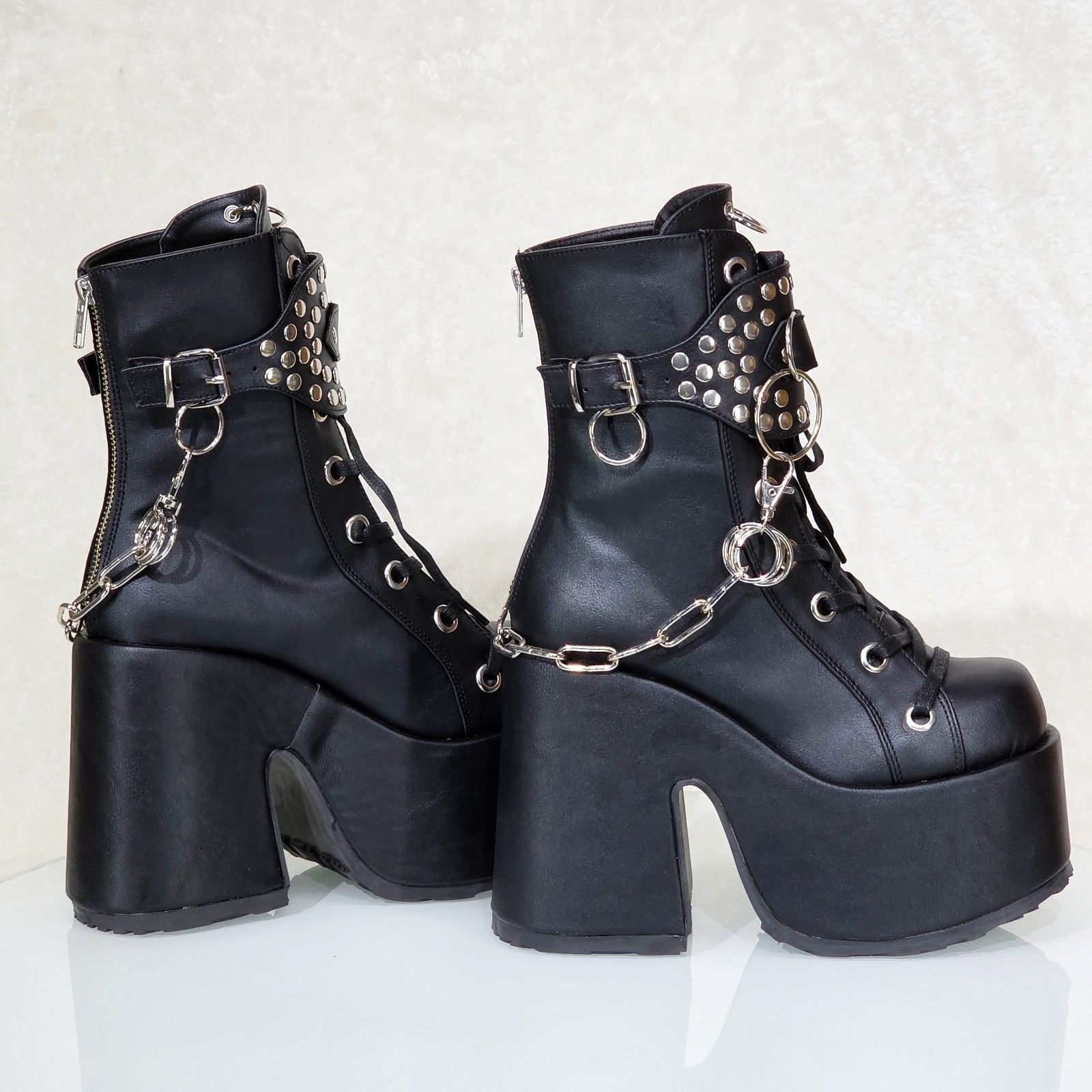 Demonia Cult DEMONIA Camel 65 Stacked Black Matte V-Leather Platform Goth Size US 7 / IT 37 - 1 Thumbnail