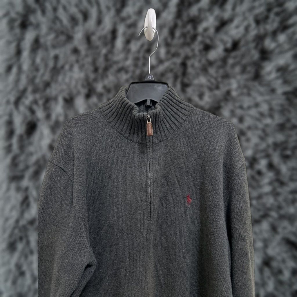 Polo Ralph Lauren VINTAGE Polo Ralph Lauren Sweater Mens L Gray Red Pony 1/4 Zip Pullover Cotton L/S Size US L / EU 52-54 / 3 - 1 Thumbnail