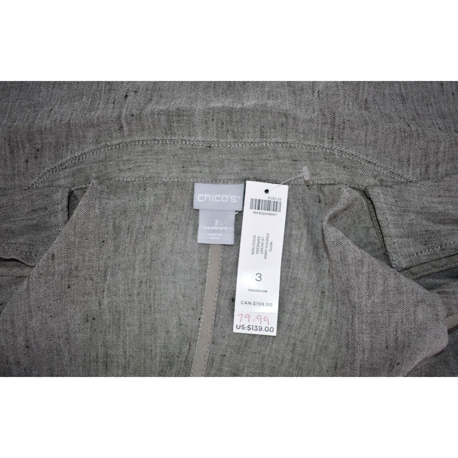 Chicos NWT CHICOS Moto Stretch Linen Jacket Size 3 US 16/18 $139 Size XXL / US 16-18 / IT 52-54 - 5 Thumbnail