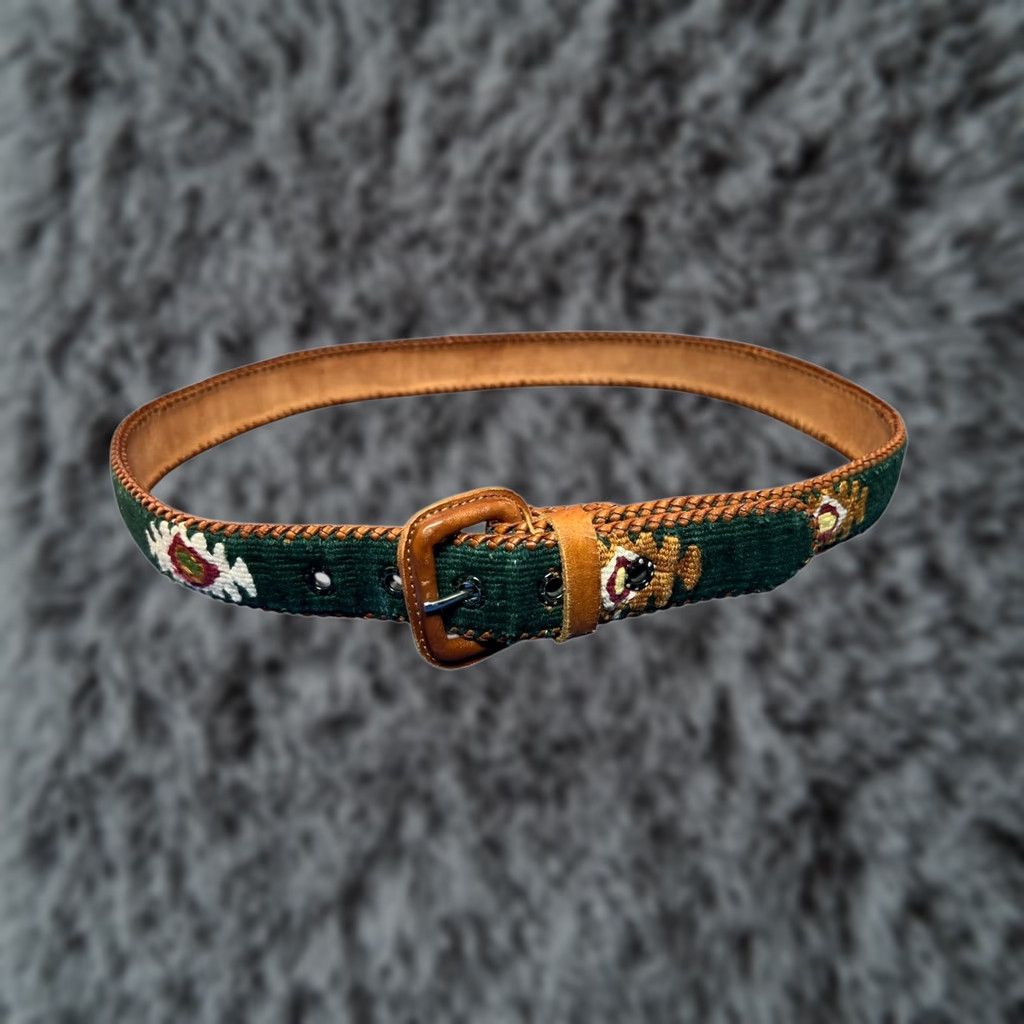Vintage VINTAGE Style Belt Womens M Green Southwestern Leather Chicchan Handcrafted Belt Western Belt Size ONE SIZE - 1 Thumbnail
