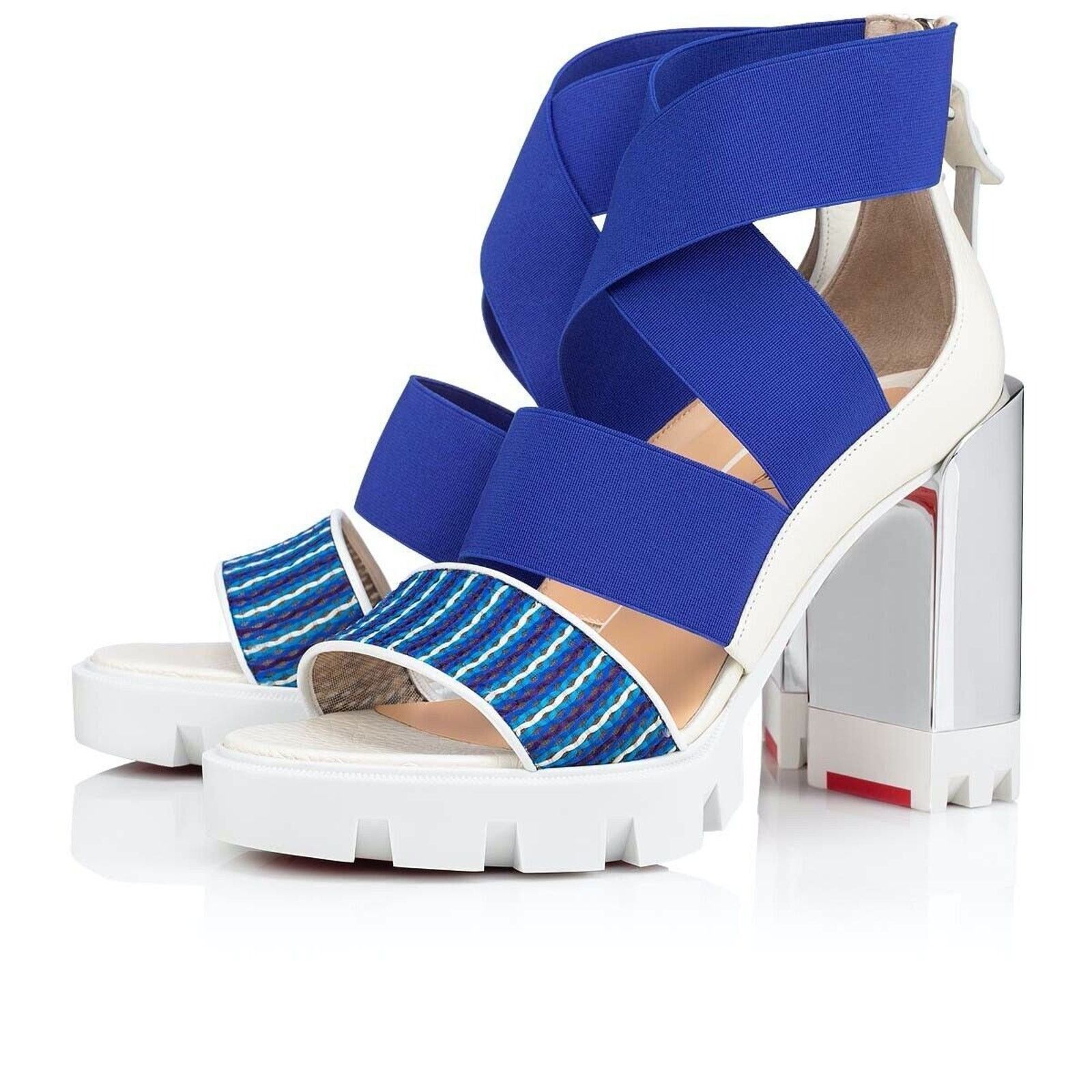 Christian Louboutin Patrouiagoma 100 Blue Strap Sandal Block Heel Pump 40.5 Size US 10.5 / IT 40.5 - 1 Thumbnail