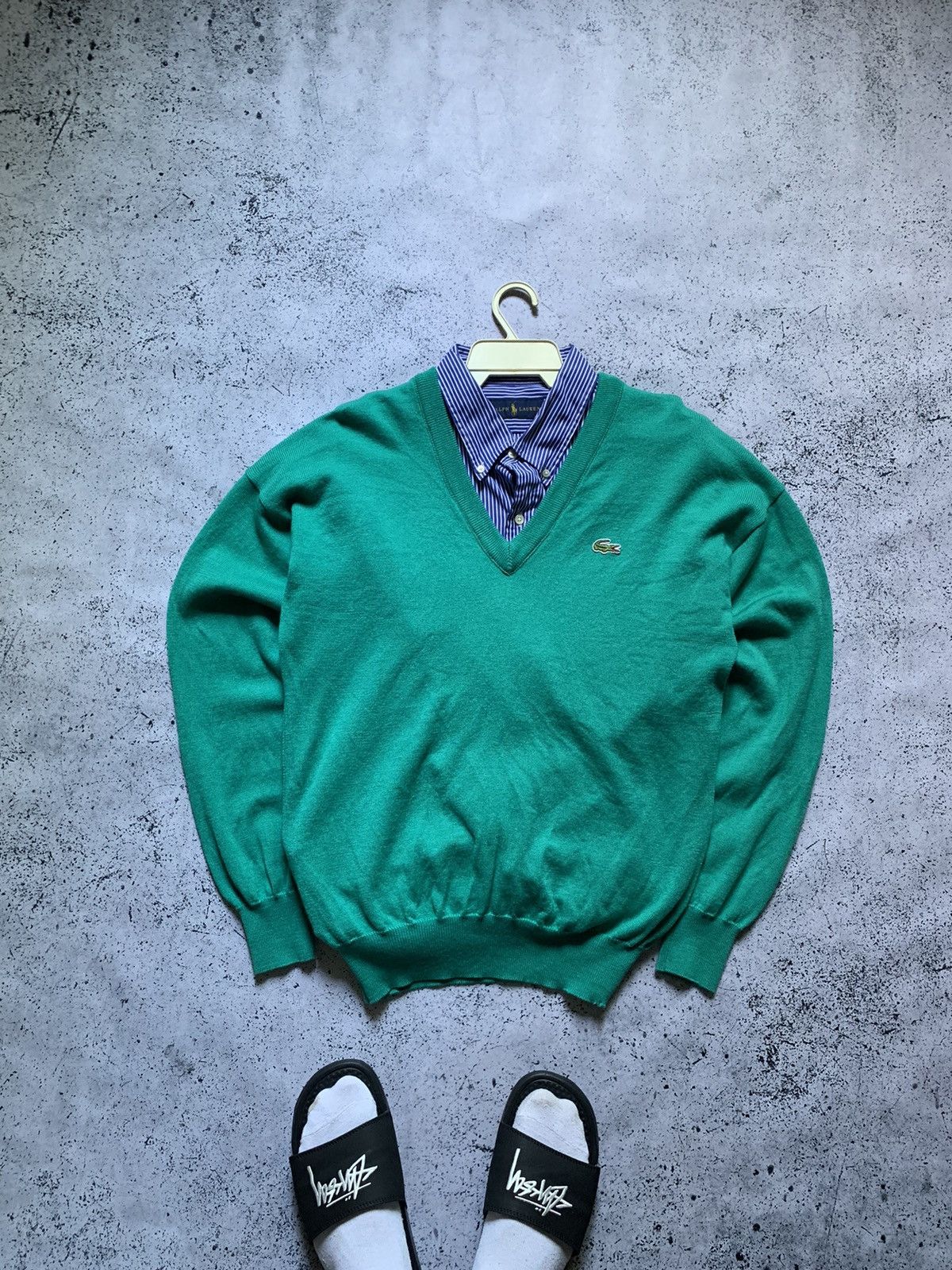 Lacoste × Vintage Vintage Lacoste V Neck Sweater Knitwear Green Y2K USA Size US S / EU 44-46 / 1 - 1 Thumbnail