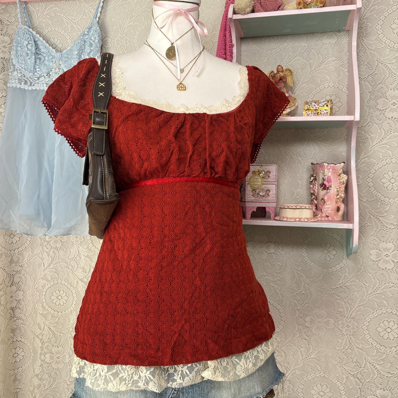 Other y2k red crochet self esteem tie back top Size XL / US 12-14 / IT 48-50 - 1 Thumbnail