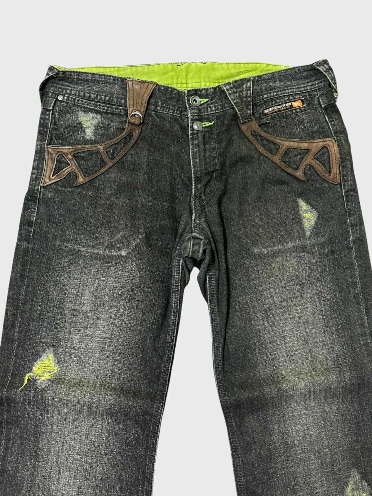 5351 POUR LES HOMMES FLARED NICOLE CLUB FOR MEN DISTRESSED WITH LEATHER DENIM Size US 32 / EU 48 - 3 Thumbnail