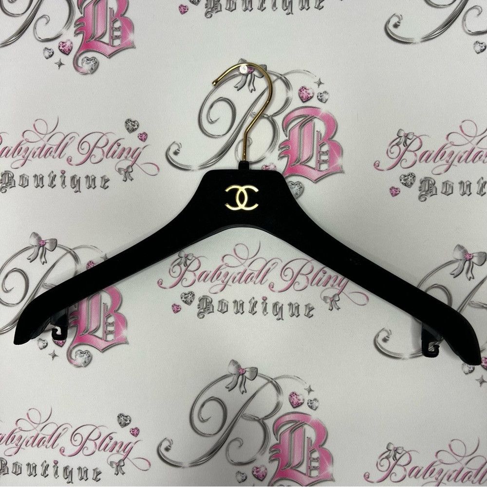 image of Authentic Chanel Hanger Velour Velvet Version Plastic Black, Women's