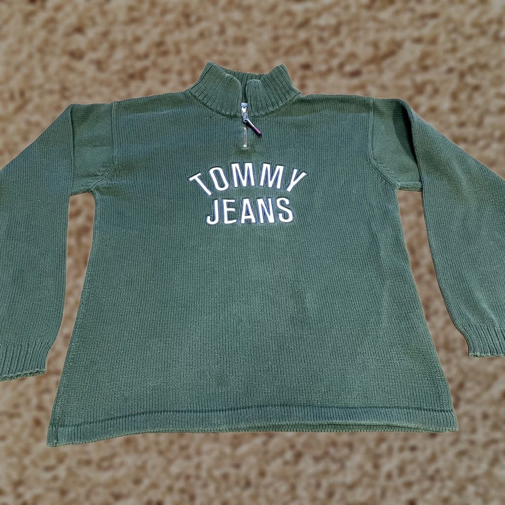 Tommy Hilfiger Tommy Hilfiger Sweater Mens XL Green Tommy Jeans Half Zip Pullover Retro Knit Size US XL / EU 56 / 4 - 1 Thumbnail