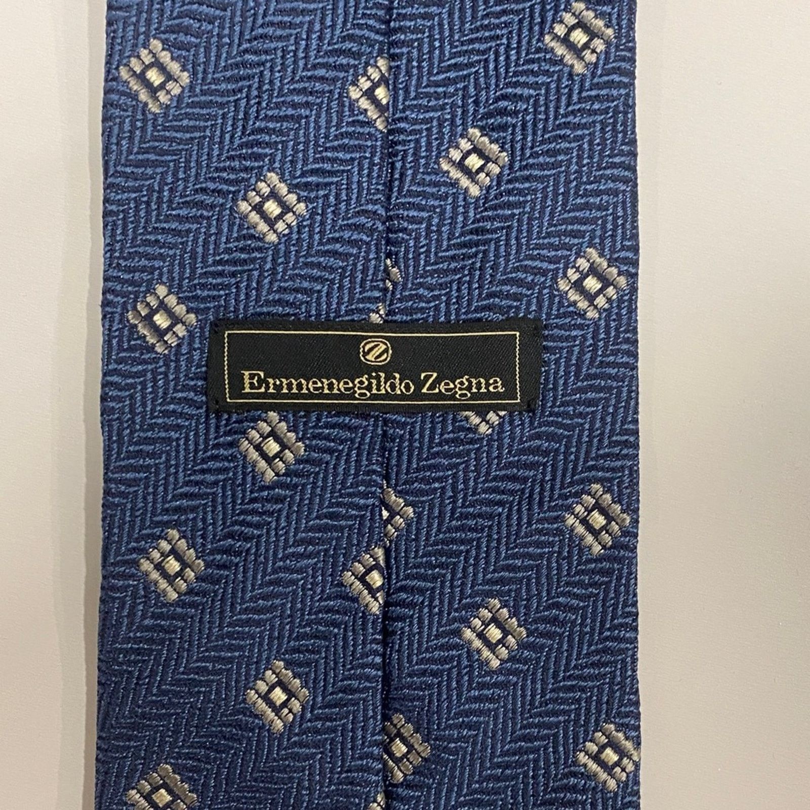 Ermenegildo Zegna Ermenegildo Zegna Navy and White Patterned Tie Size 36 - 3 Thumbnail