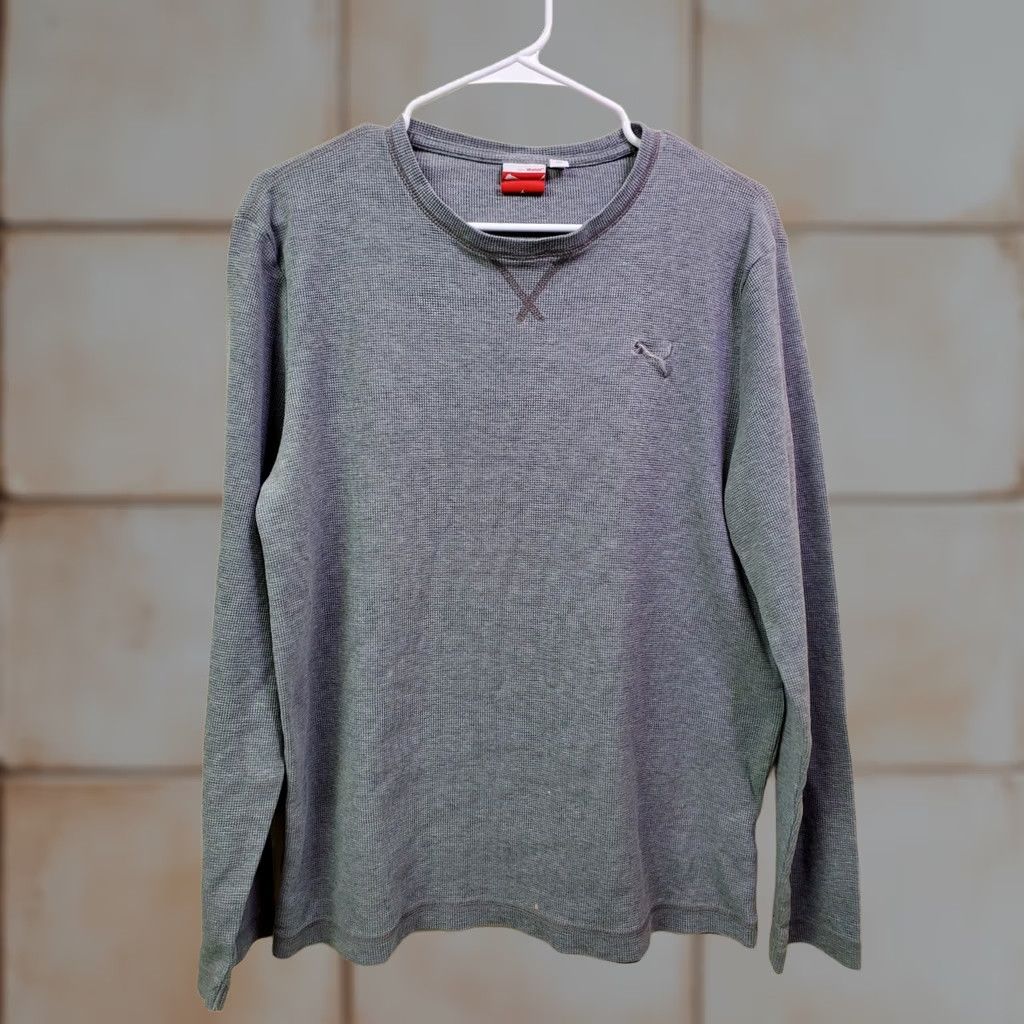 Puma PUMA Shirt Mens Medium Thermal Gray Long Sleeve Crewneck Waffle Knit Solid Logo Classic Outdoor Sports Thermal Fall Winter Spring Mens Size US M / EU 48-50 / 2 - 1 Thumbnail