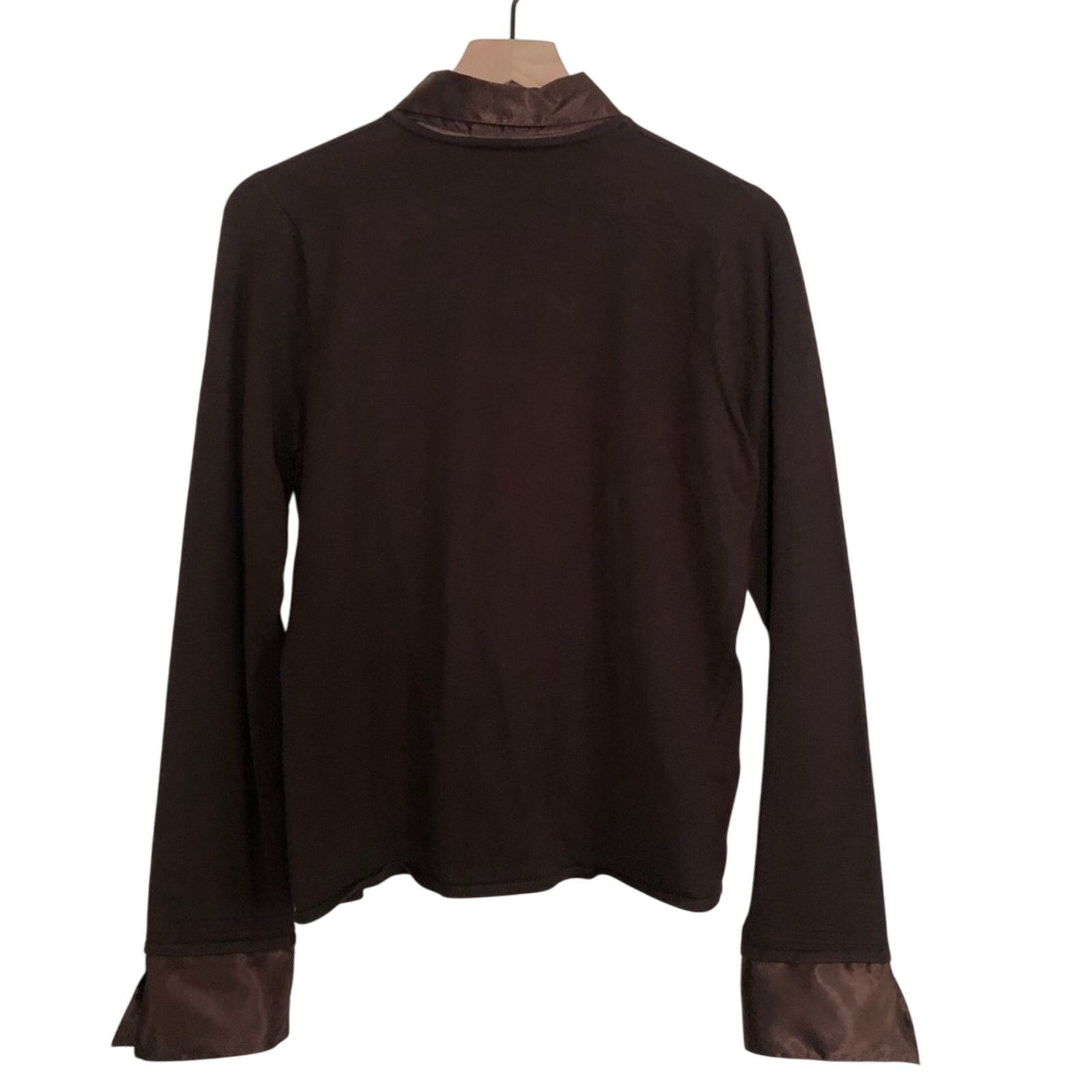 Other Fred David Brown Button Collar Satin Knit Sweater Blouse Top Size L / US 10 / IT 46 - 5 Thumbnail