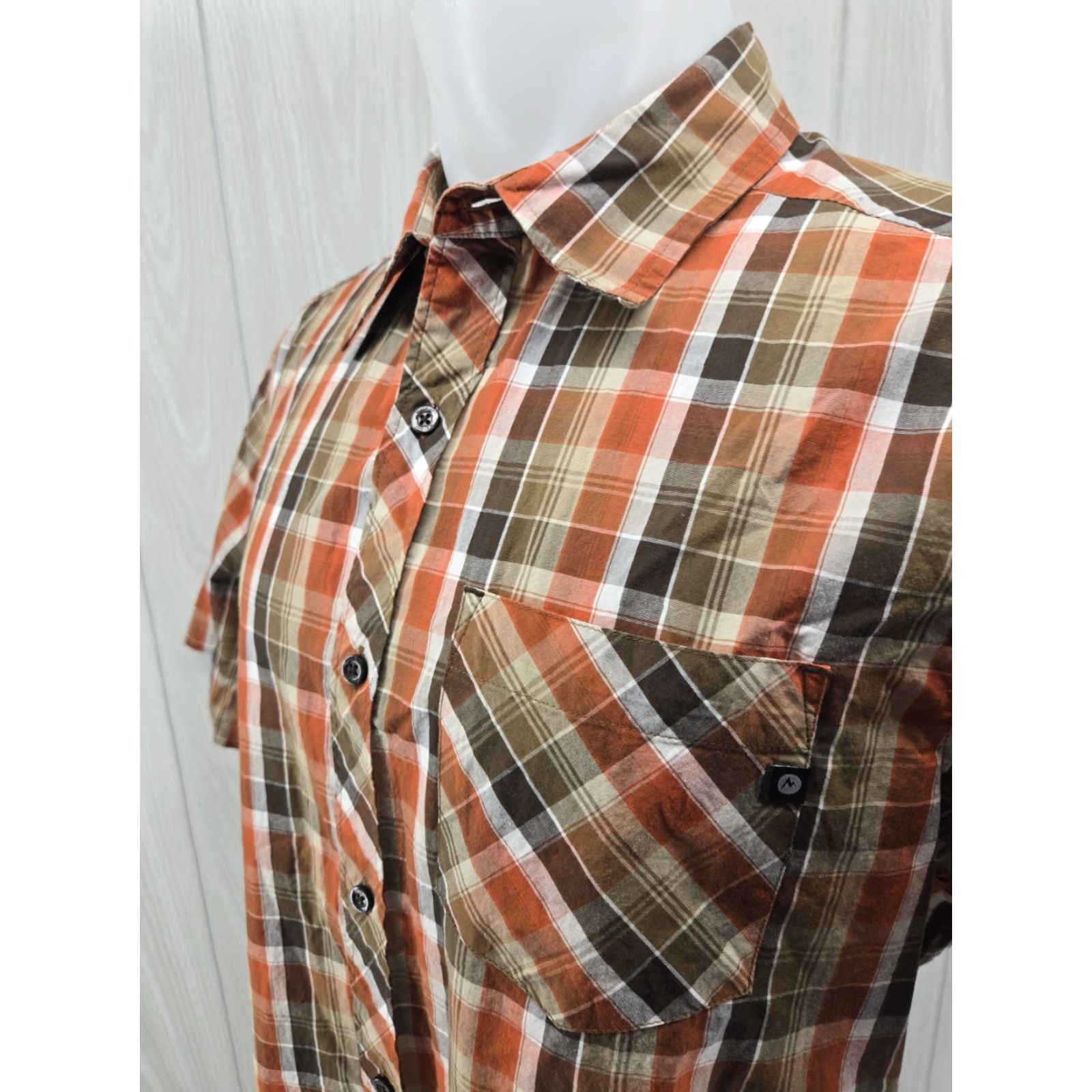Marmot Marmot Mens Brown Orange Plaid Short Sleeve Button Up Shirt Size Large Size US L / EU 52-54 / 3 - 5 Thumbnail