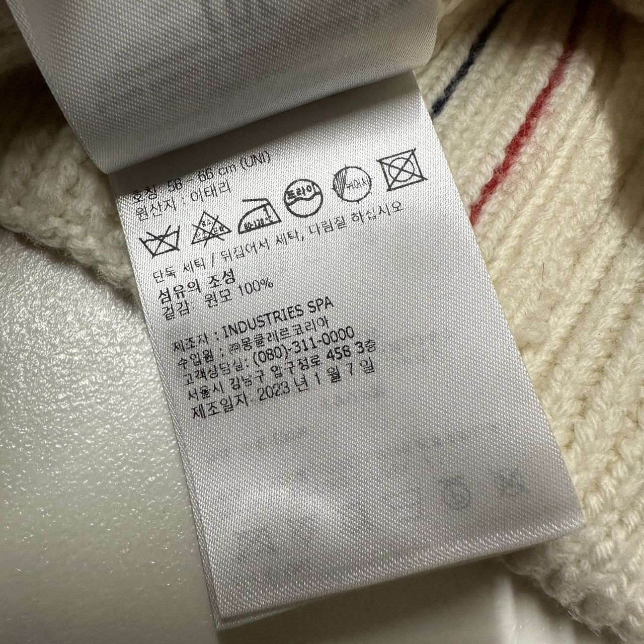 Moncler Moncler Tricolour Beanie Cream white mens Knit Hat Size ONE SIZE - 10 Thumbnail