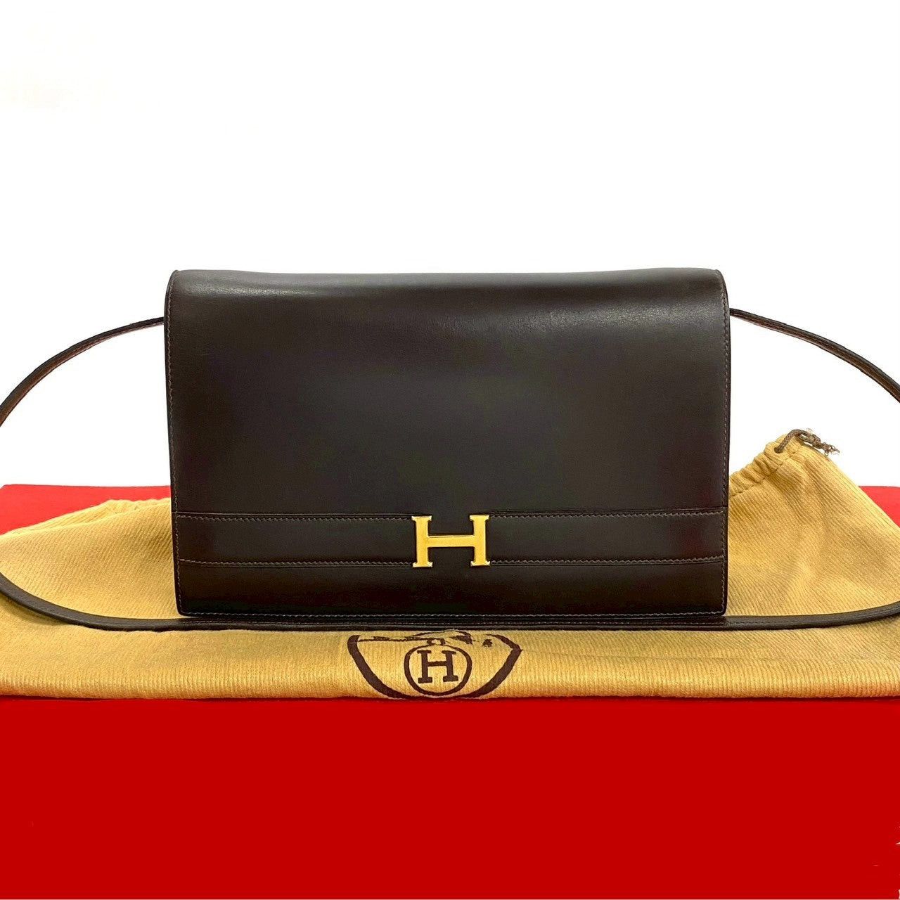 Hermes Shoulder Bag Brown Leather, Men's