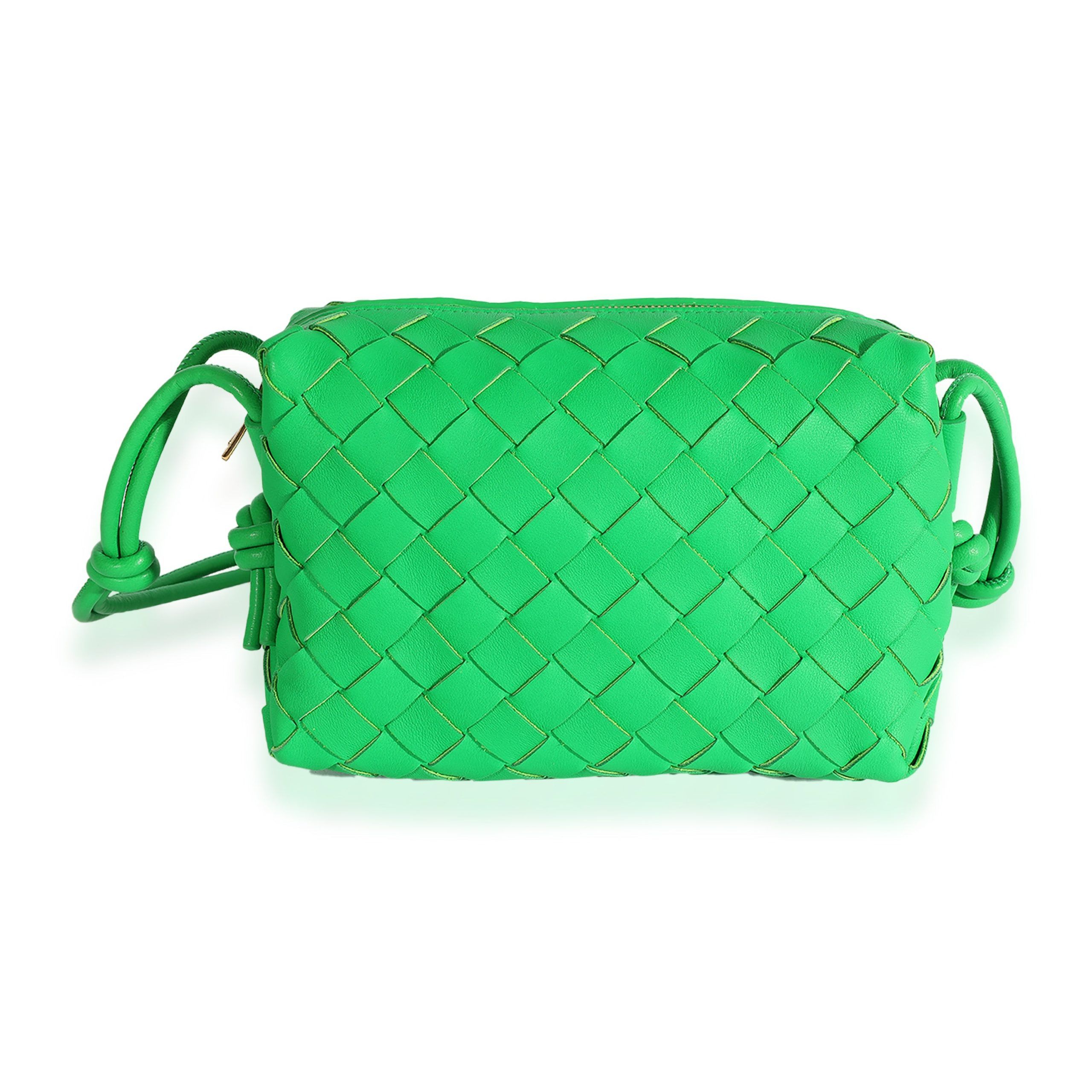 image of Bottega Veneta Parakeet Intrecciato Leather Mini Loop in Green, Women's