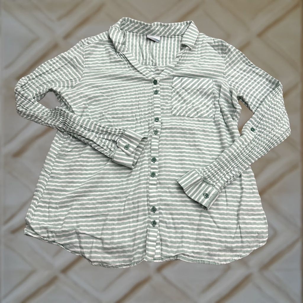 Vintage Columbia Button-Up Shirt Womens XL Green White Striped Cotton Long Sleeve Top Size XL / US 12-14 / IT 48-50 - 1 Thumbnail