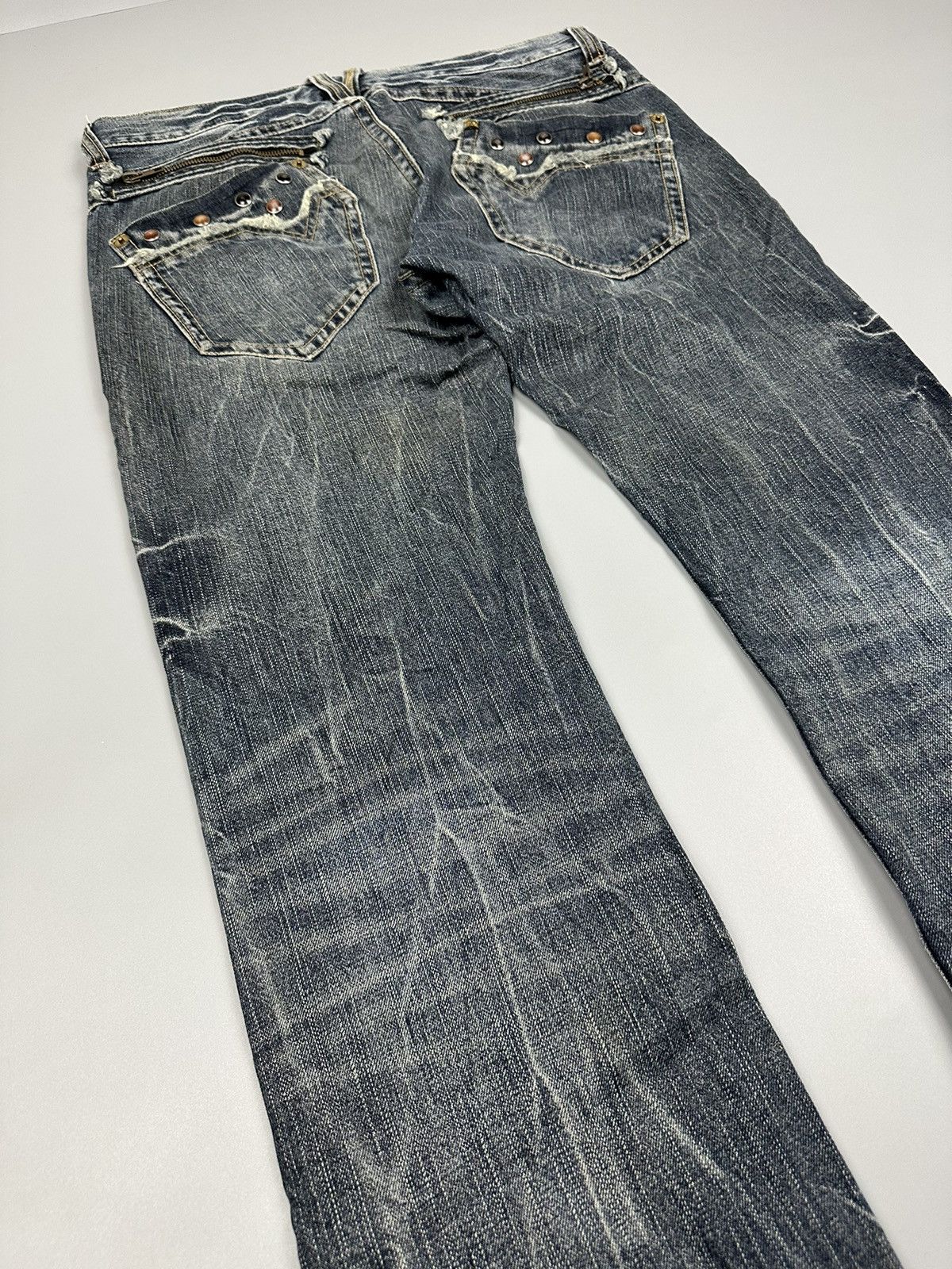 If Six Was Nine Distressed Denim Lightning Flare Jeans Size US 33 - 10 Thumbnail