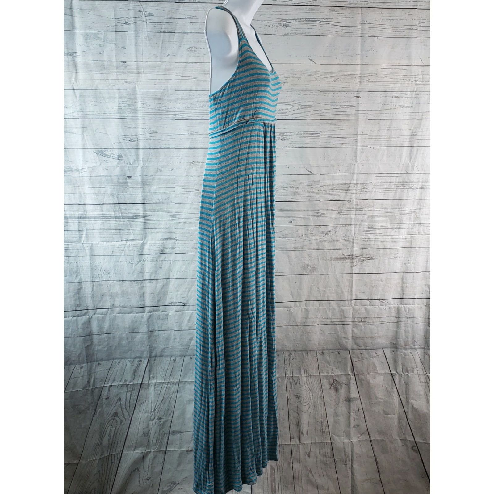 Calvin Klein Calvin Klein Maxi Dress Womens Sz 4 Gray Blue Stripe Scoop Neck Sleeveless Rayon Blend Long Dress Size S / US 4 / IT 40 - 3 Thumbnail