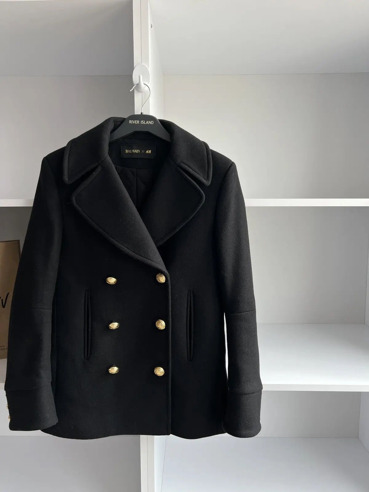 Balmain × Designer × Vintage Vintage Balmain x H&M Black Double Breasted Wool Coat Womens Size S / US 4 / IT 40 - 7 Thumbnail