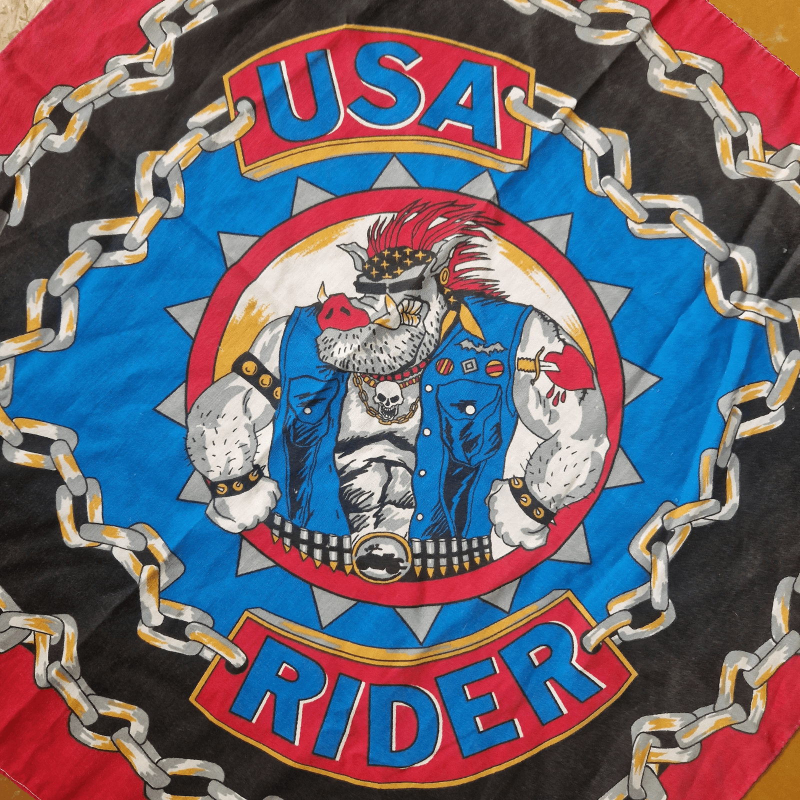 Vintage USA Rider Bandana Skeleton Head Scarf Wrap 90s Rockabilly Size ONE SIZE - 3 Thumbnail