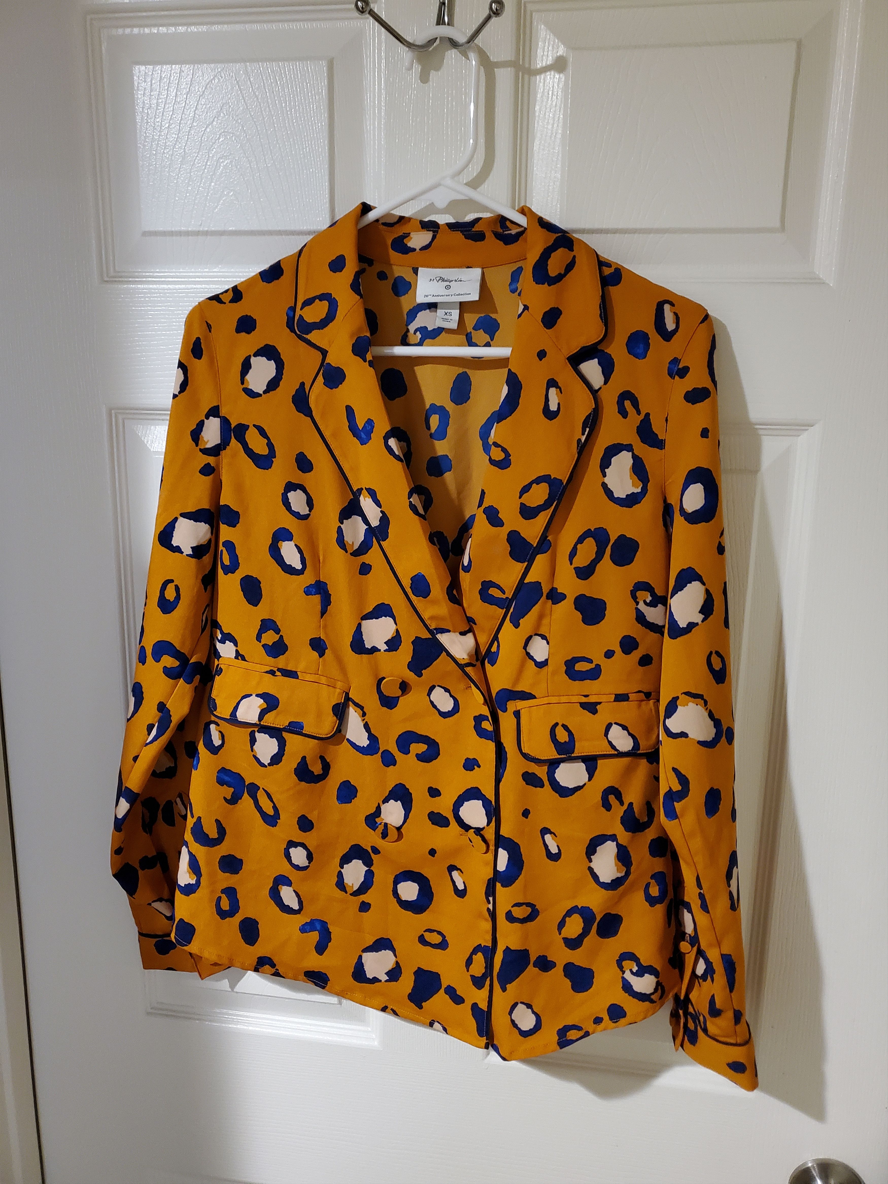 3.1 Phillip Lim Women's Gold + Blue Leopard Print Thin Blazer (size xs) Size XS / US 0-2 / IT 36-38 - 2 Thumbnail