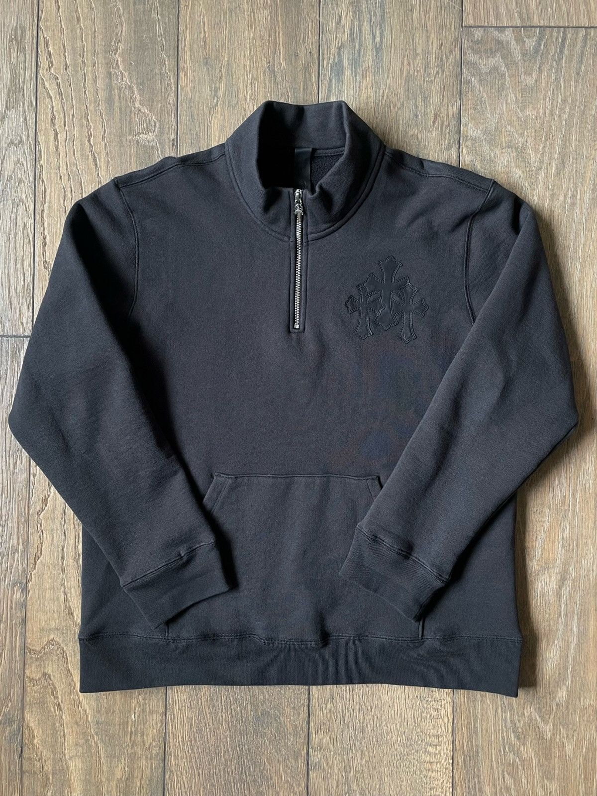image of Chrome Hearts Crosspatched Quarter-Zip in Black, Men's (Size Large)