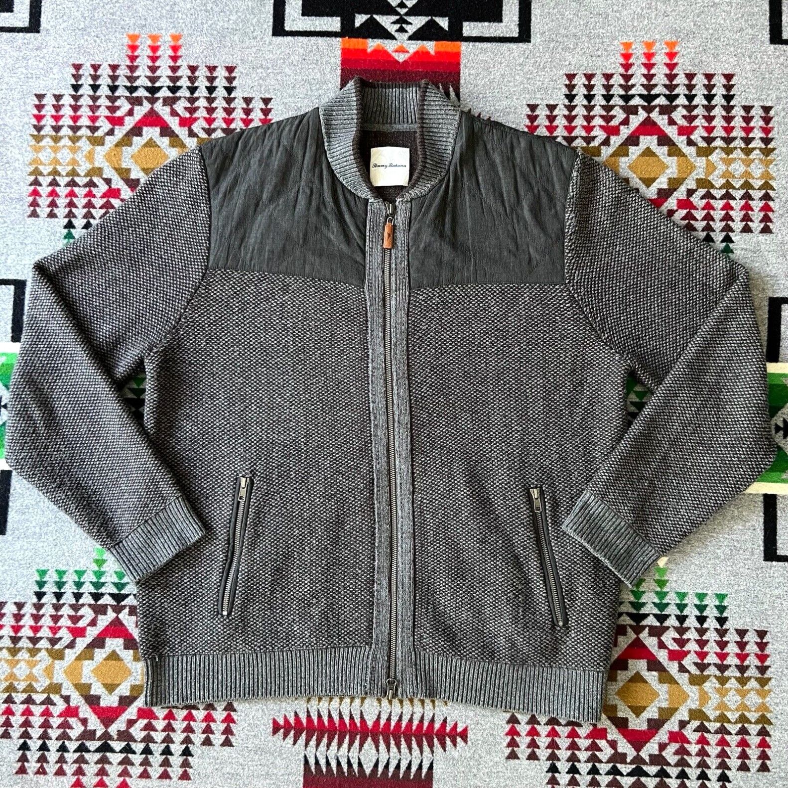 Tommy Bahama Tommy Bahama Bomber Jacket Men s Size Large Wool Blend Knit Full Zip Gray C4 Grailed