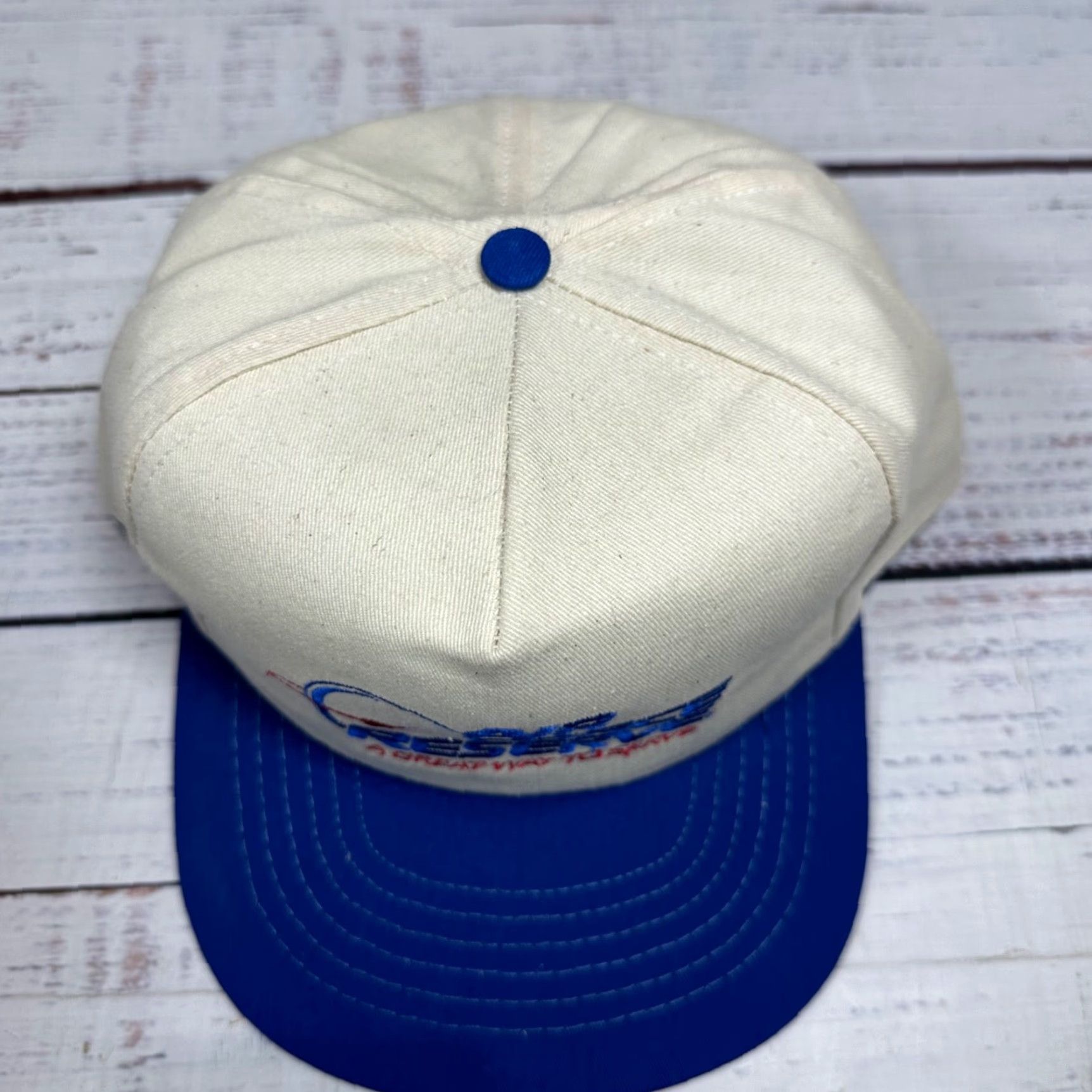 Vintage VINTAGE Air Force Reserve A Great Way To Serve Snapback Hat Beige Blue Mens One Size Beige/Blue Snapback Ball Cap Size ONE SIZE - 3 Thumbnail