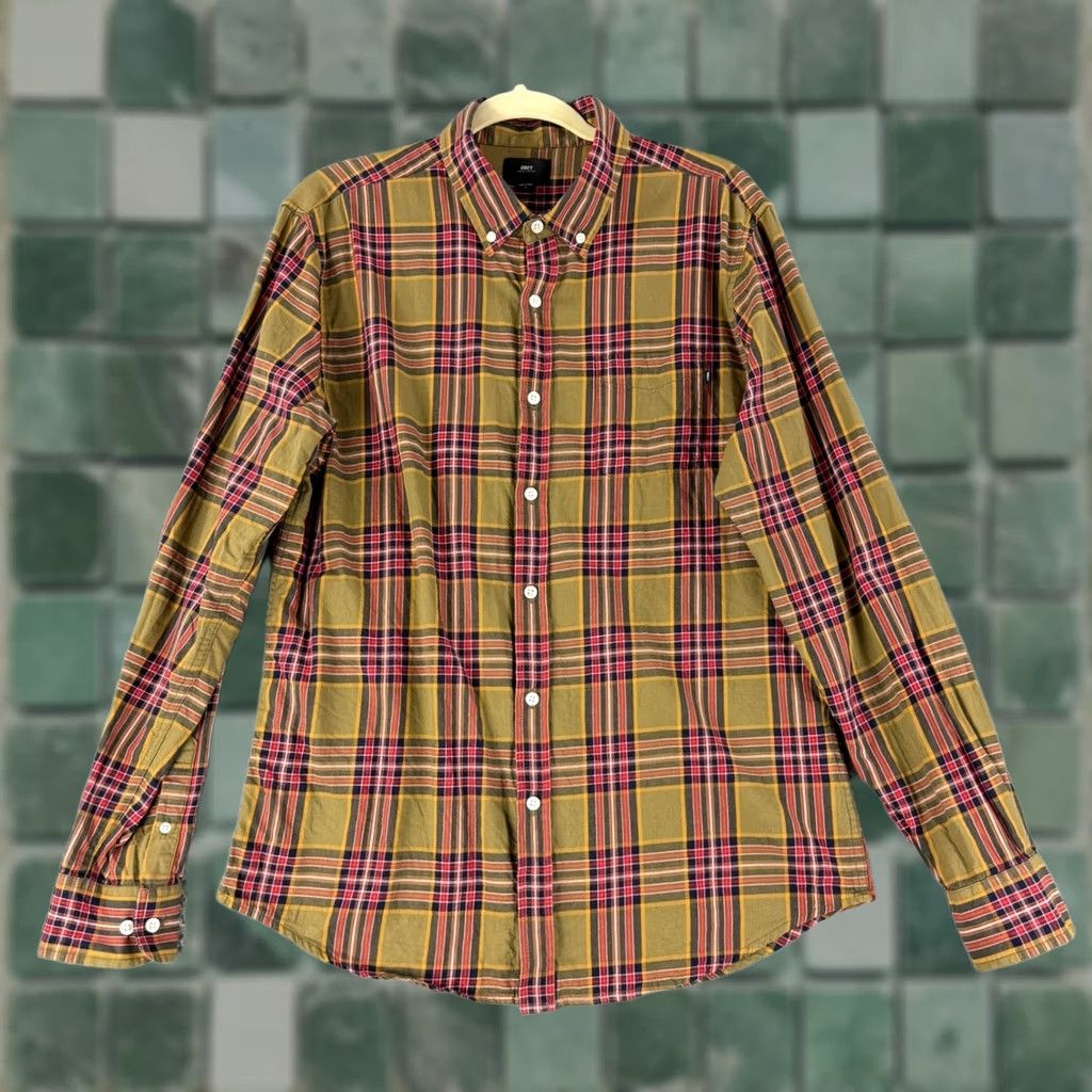 Obey VINTAGE Obey Plaid Button Down Shirt Mens Large Olive Green Red Long Sleeve Streetwear Size US L / EU 52-54 / 3 - 1 Thumbnail