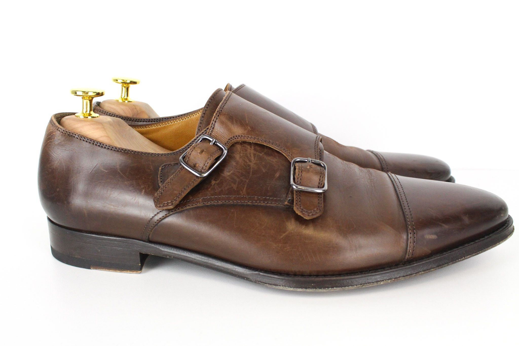 Suitsupply EU42.5 Mid Brown Leather Double Monk Shoes 73290 Size US 9.5 / EU 42-43 - 2 Thumbnail