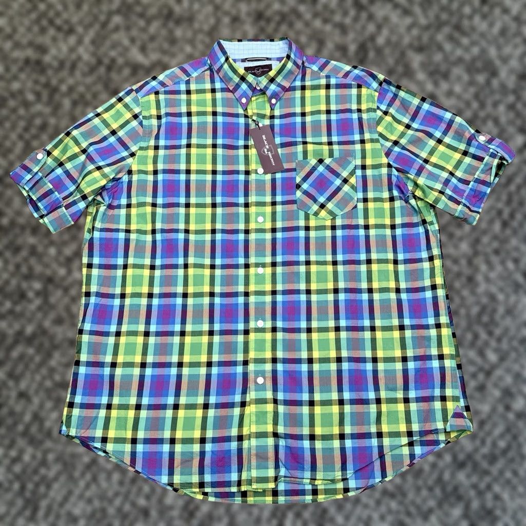 Joe Browns Browns Shirt Button-Up Check Green Green/Blue 2XL Short Sleeve Casual Mens Vintage? Size US XXL / EU 58 / 5 - 1 Thumbnail