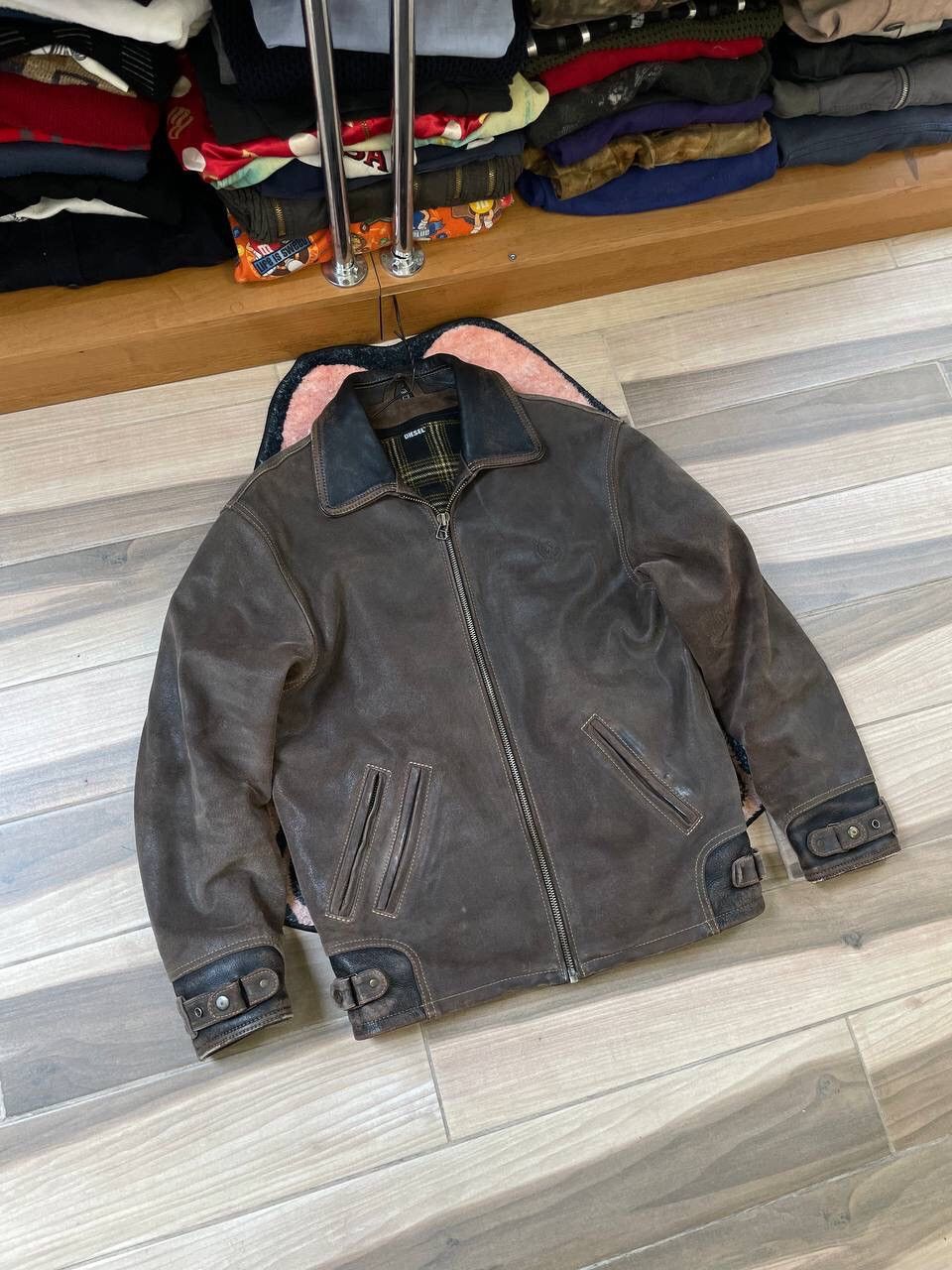 image of Avant Garde x Diesel Vintage Diesel Y2K Leather Bomber Jacket 80's Avantgarde in Brown (Size Medium