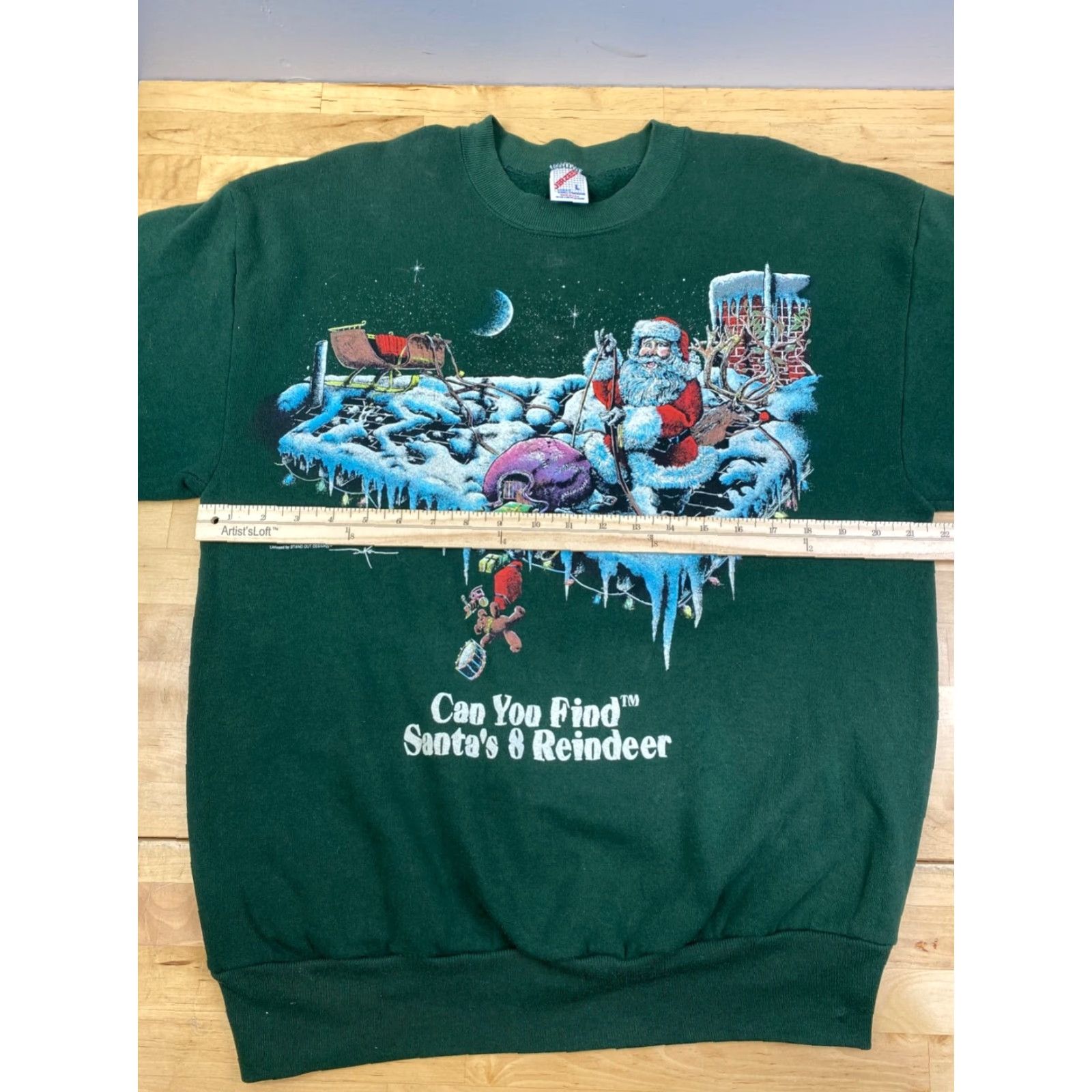 Jerzees Jerzees Christmas Sweatshirt Mens L Green USA Santa SleighReindeer 10309 Size US M / EU 48-50 / 2 - 6 Thumbnail