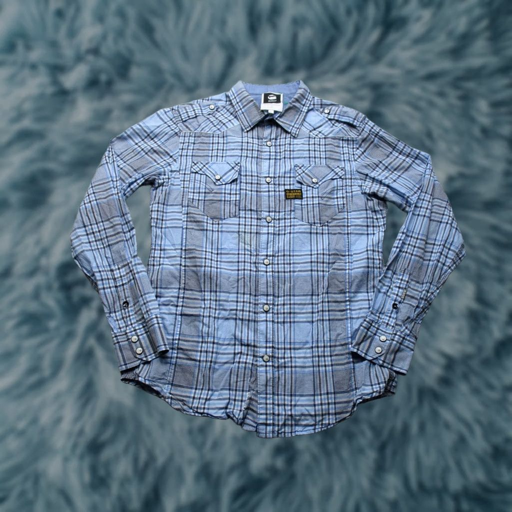 Vintage G-Star RAW Shirt Mens L Blue Plaid Long Sleeve Button Up Size US L / EU 52-54 / 3 - 1 Thumbnail