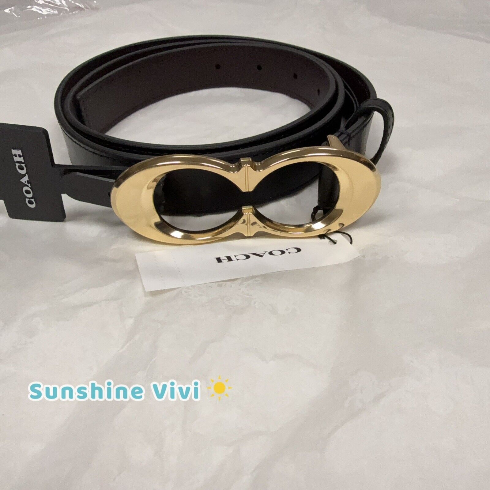 Coach NEW Coach Signature Buckle Belt 25 mm Gold Black Large Size ONE SIZE - 1 Thumbnail