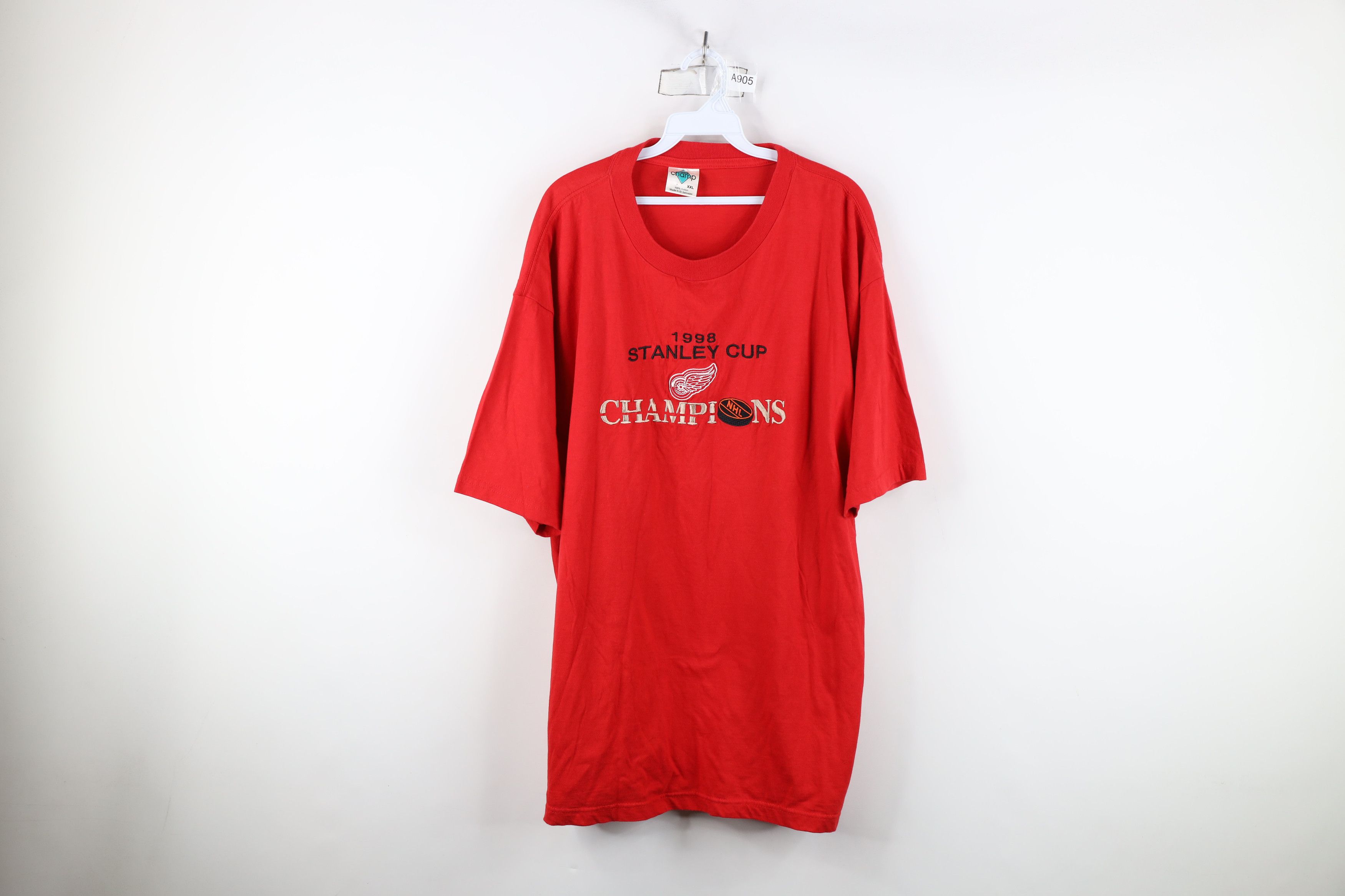 Vintage Vintage 90s Cup Champs Detroit Red Wings Hockey T-Shirt Size US XXL / EU 58 / 5 - 1 Thumbnail