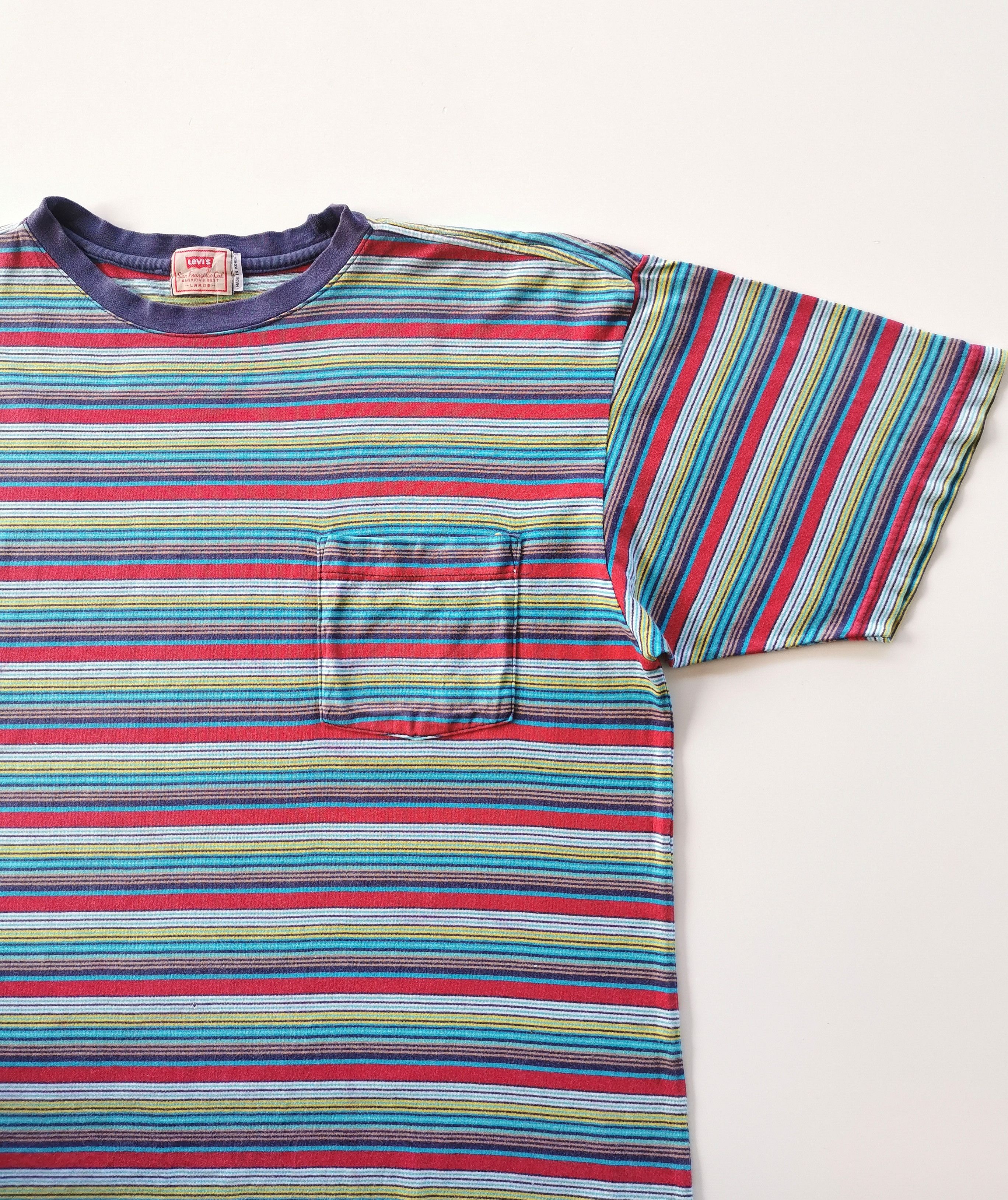 Levi's Vintage Levis Rainbow Stripe Pocket Tshirt Size US L / EU 52-54 / 3 - 3 Thumbnail