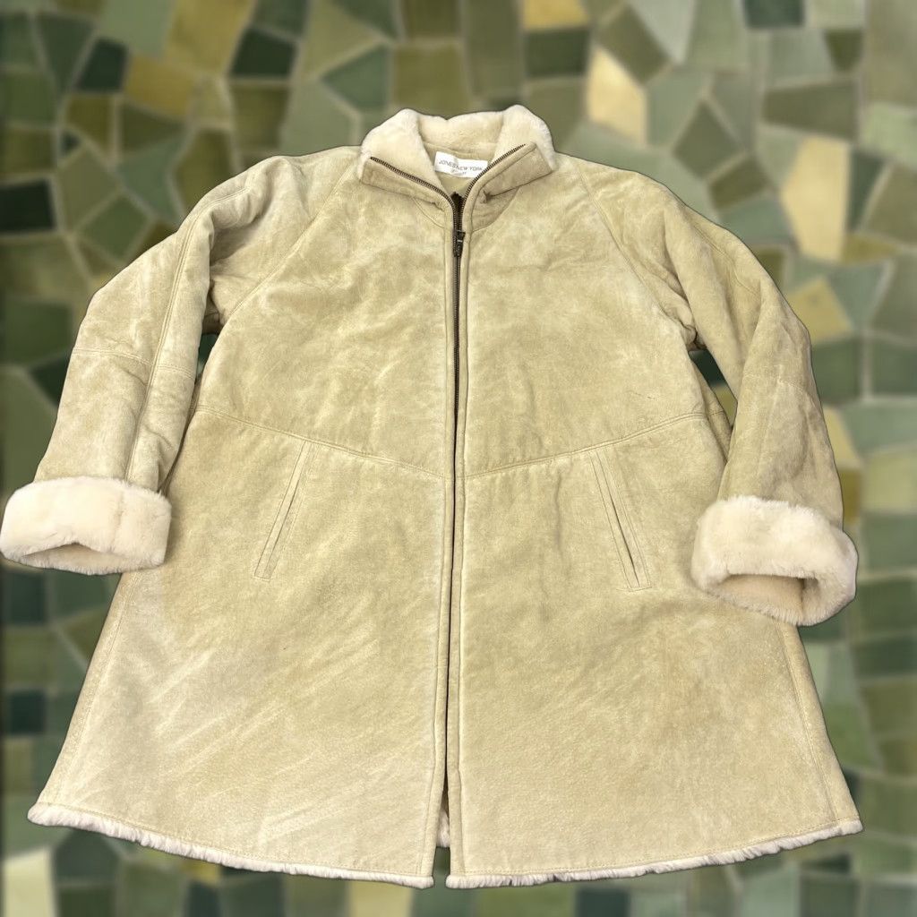Jones New York JONES NEW YORK Leather Sport Coat Womens Large Tan Faux Shearling Zip Mid-Length Size L / US 10 / IT 46 - 1 Thumbnail